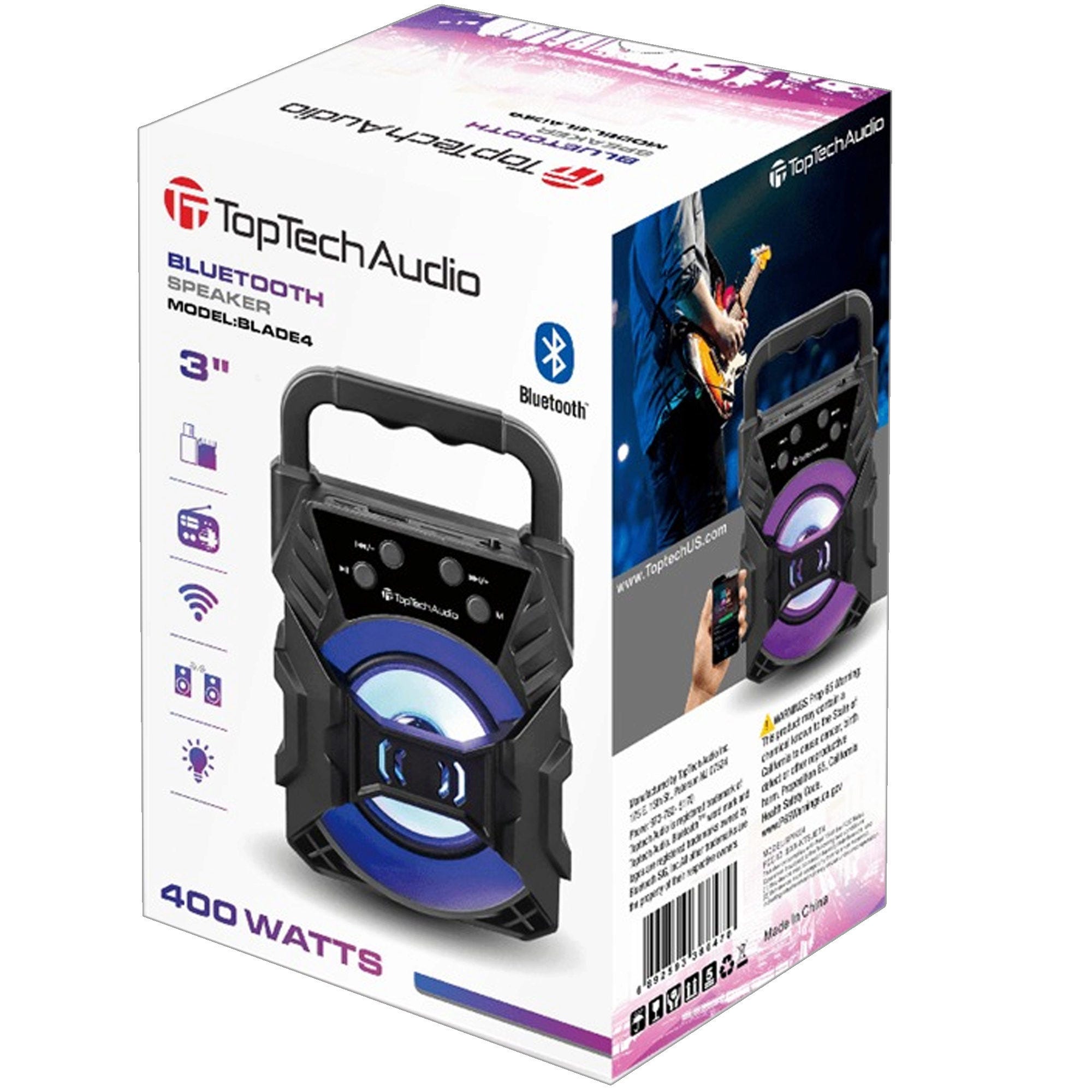 Top Tech Audio Blade 4 Bluetooth Wireless Speaker & FM Radio - Qty 4