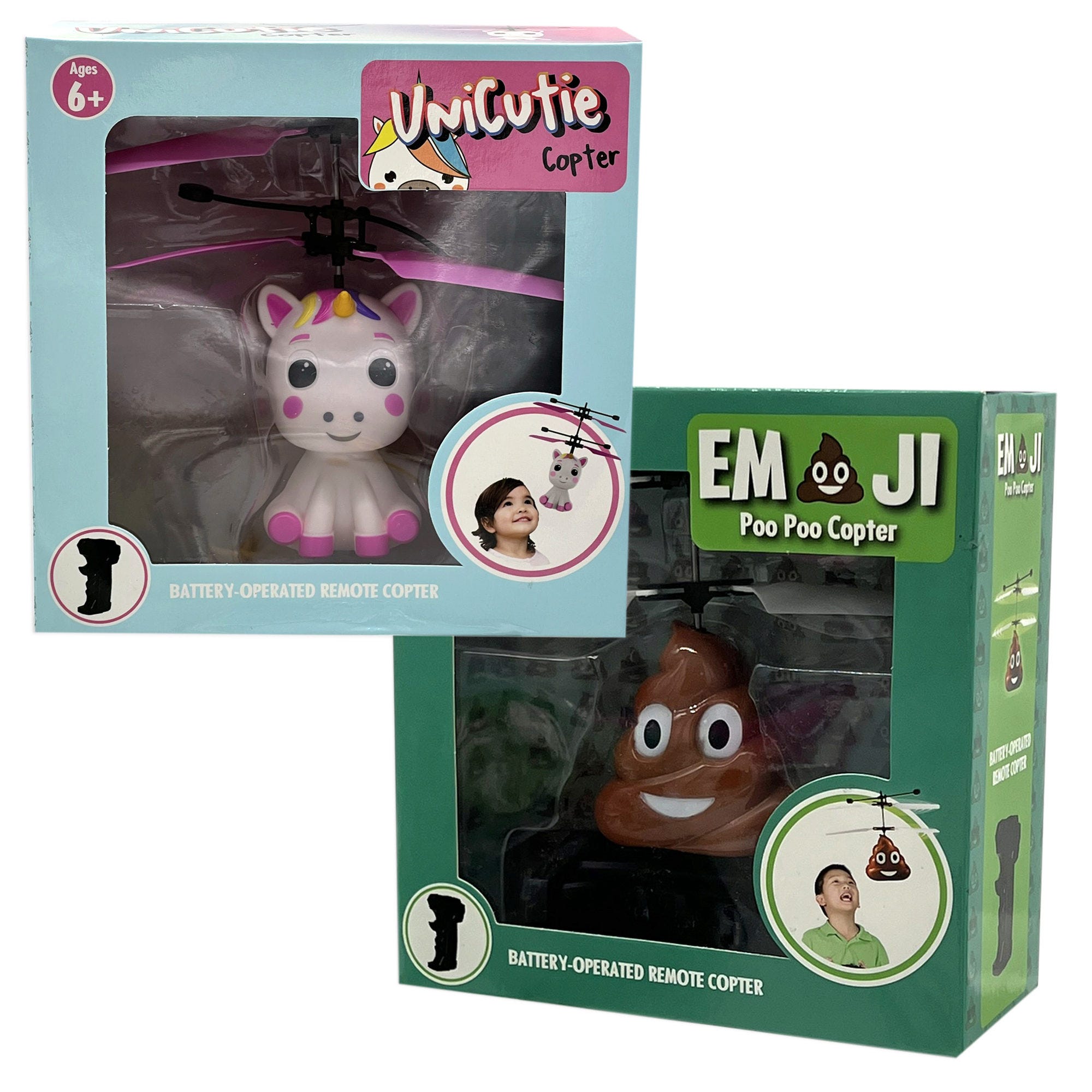 Battery Operated Remote Emoji Hover Copter Assorted Poop and UNICORN - Qty 8