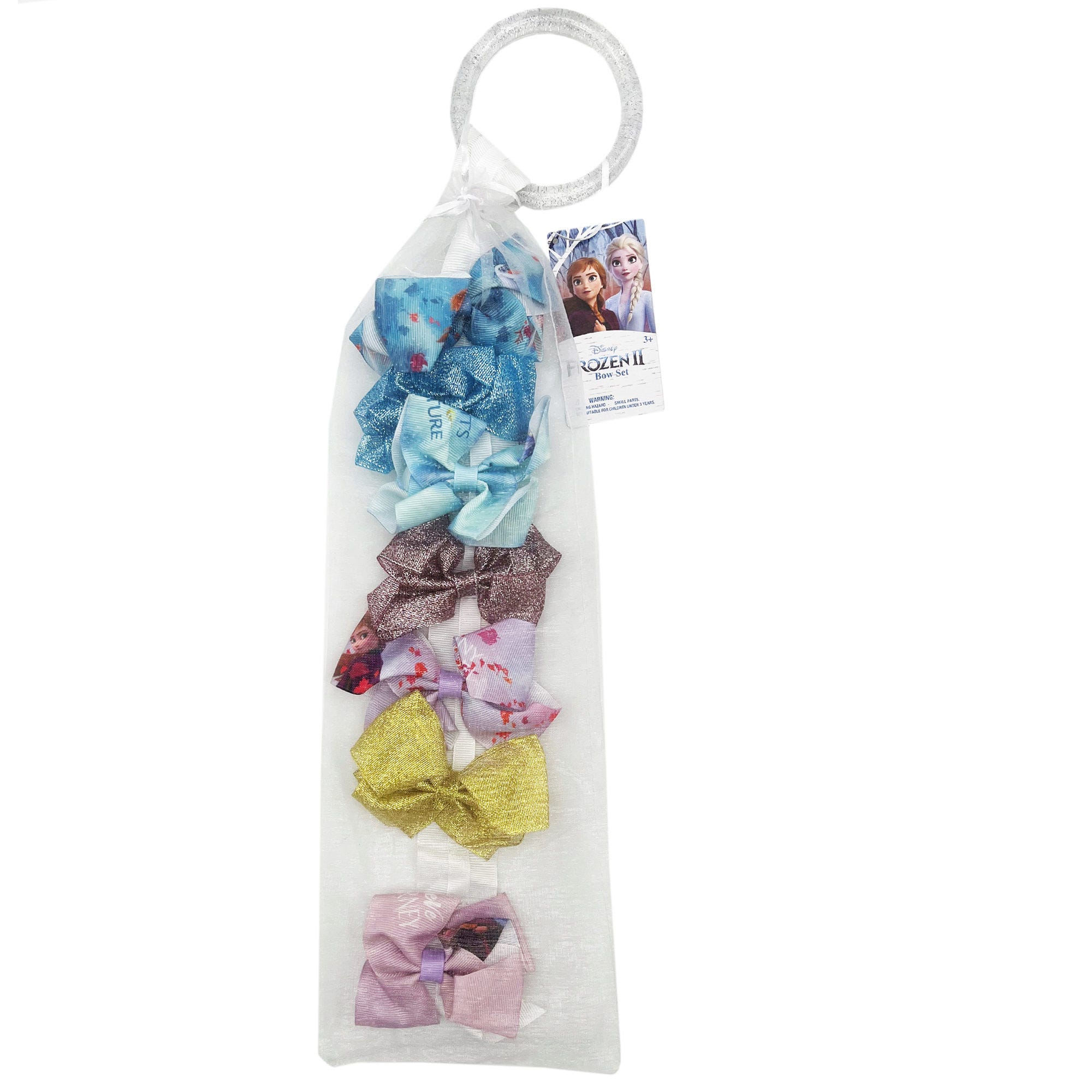 DISNEY Frozen II 7 Pack Hair Bows in Bag with Hanging Ring - Qty 24