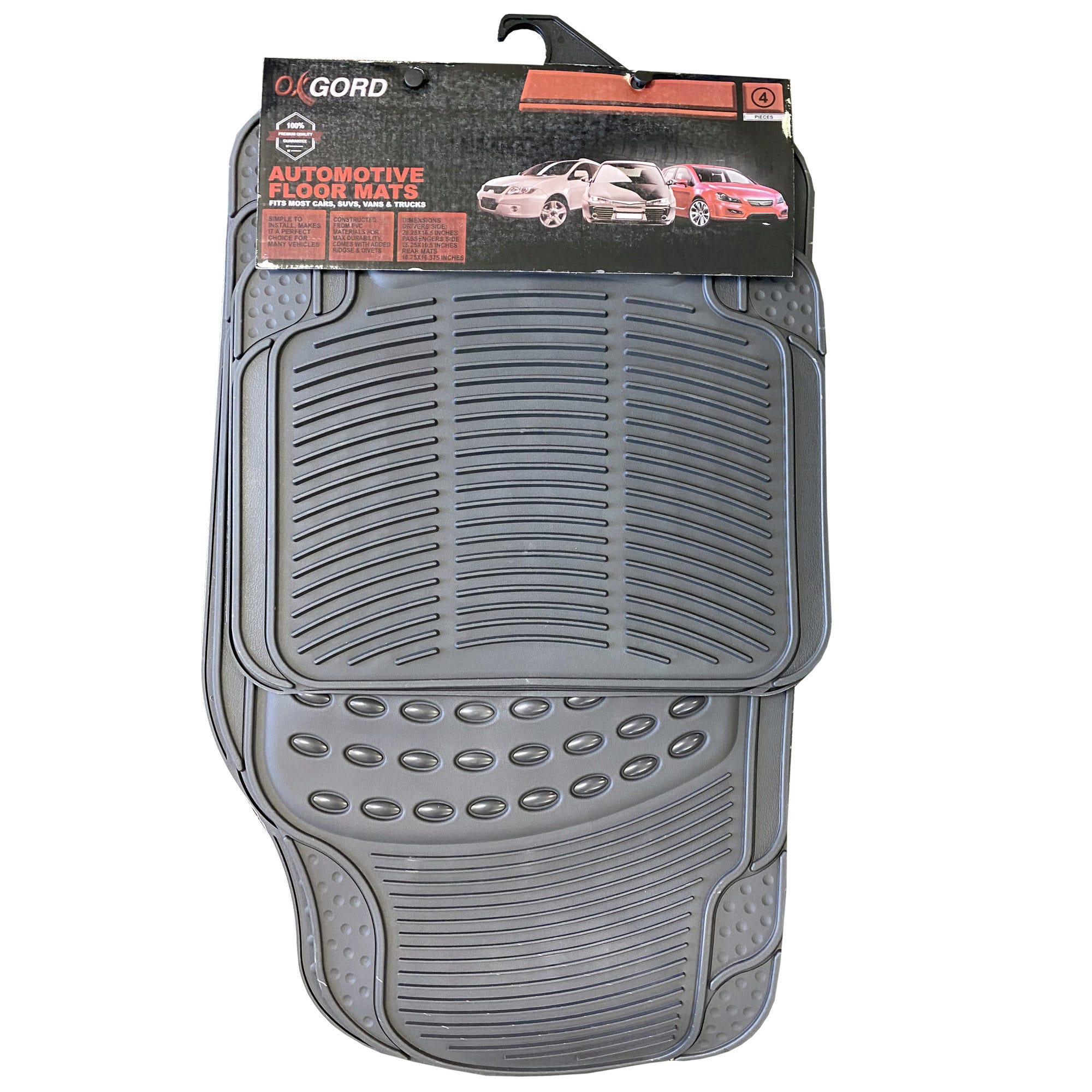 Oxgord 4 Piece Ridged Heavy Duty All Weather Rubber Automotive FLOOR MATs in Gray - Qty 2