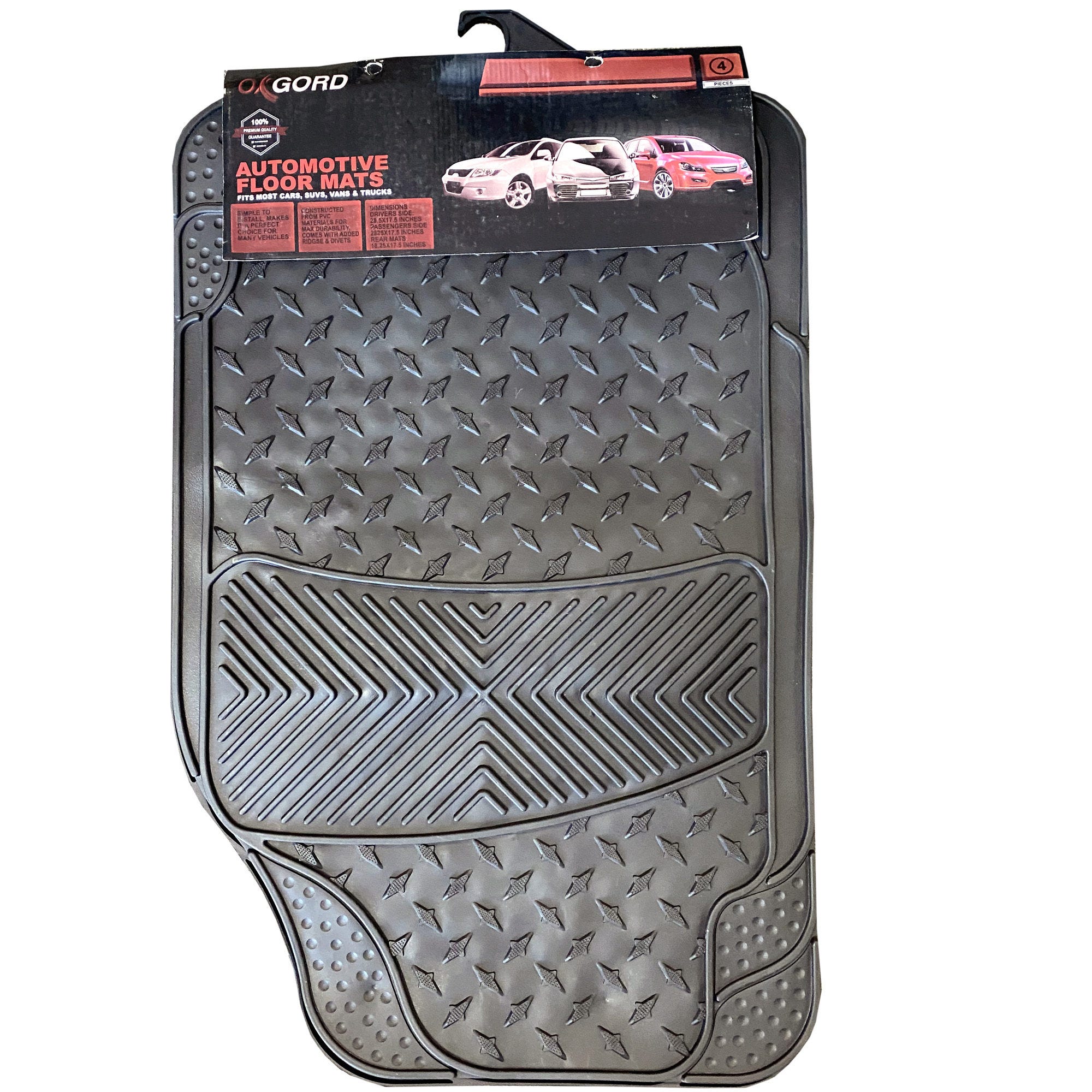 Oxgord 4 Piece Tail Fin Heavy Duty All Weather Rubber Automotive FLOOR MATs in Black - Qty 2