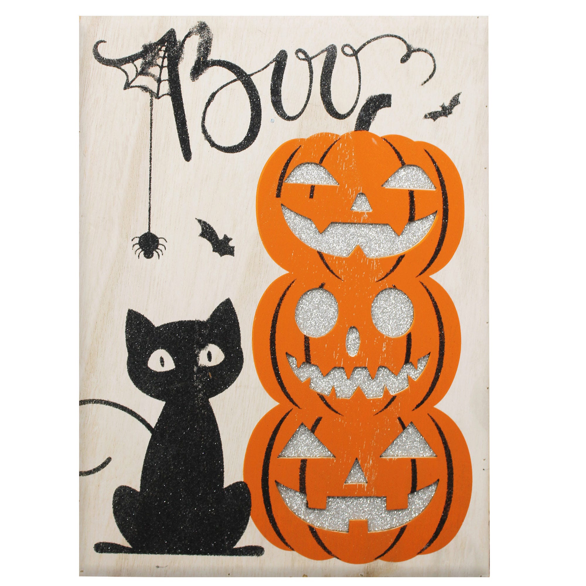 Black Cat and Pumpkin BOO Wood HALLOWEEN Dcor Sign - Qty 6