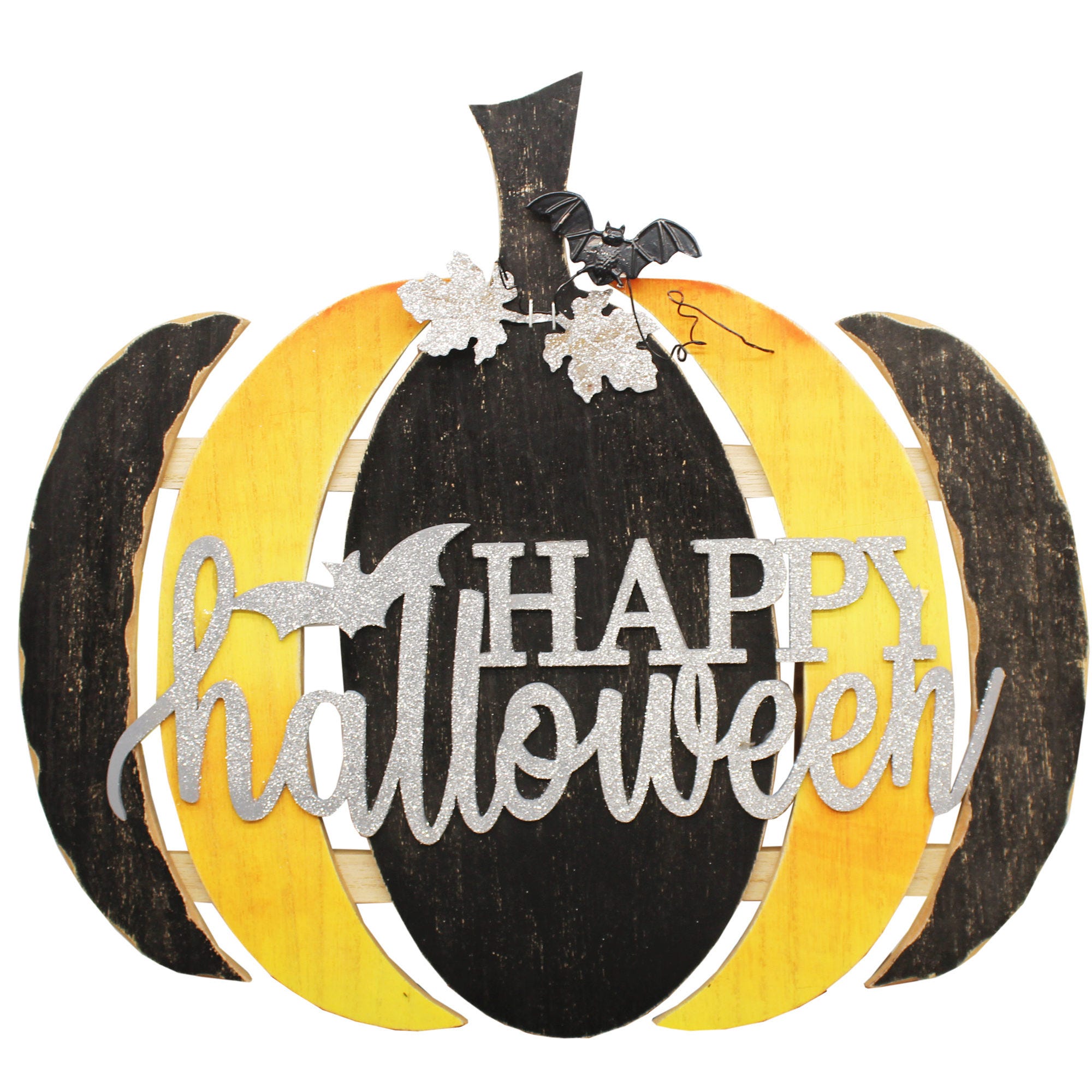 HALLOWEEN Wood Hanging Pumpkin with Metal Accents - Qty 4