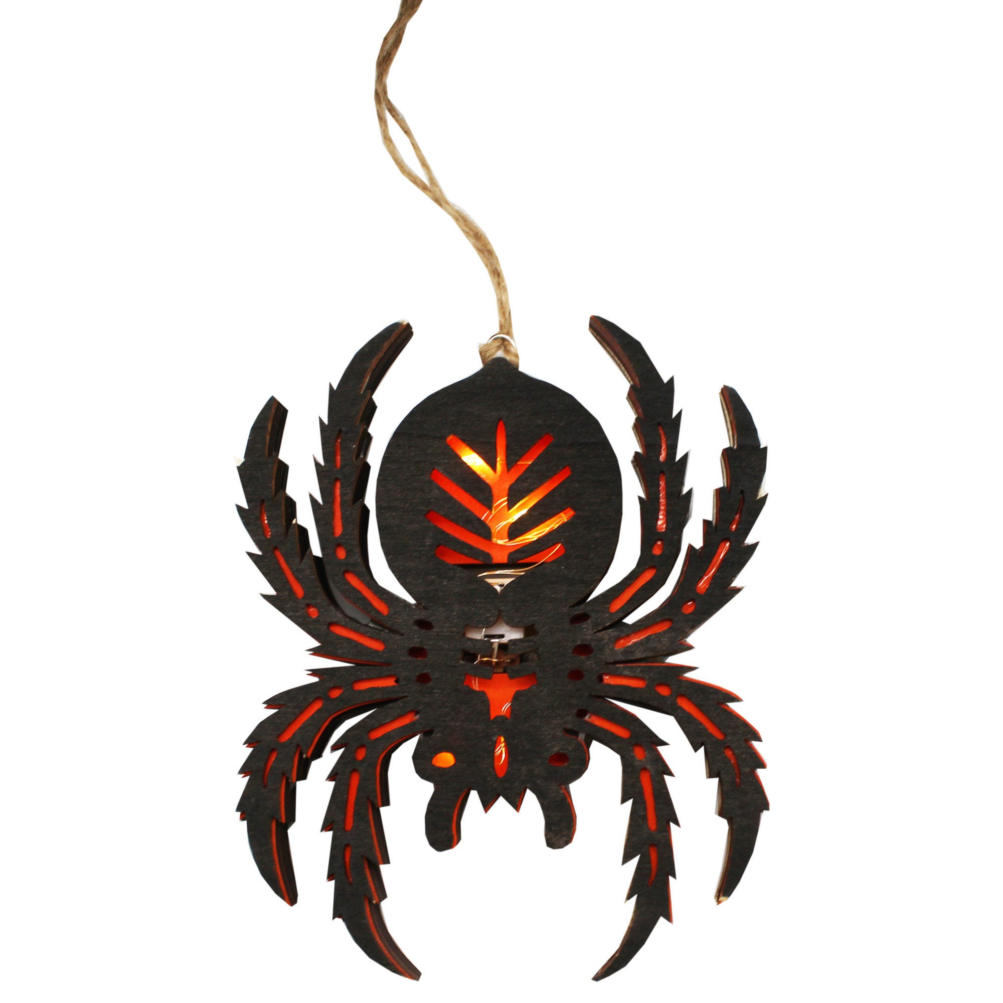 LED Hanging Wood Spider with Decorative Cut Out - Qty 8