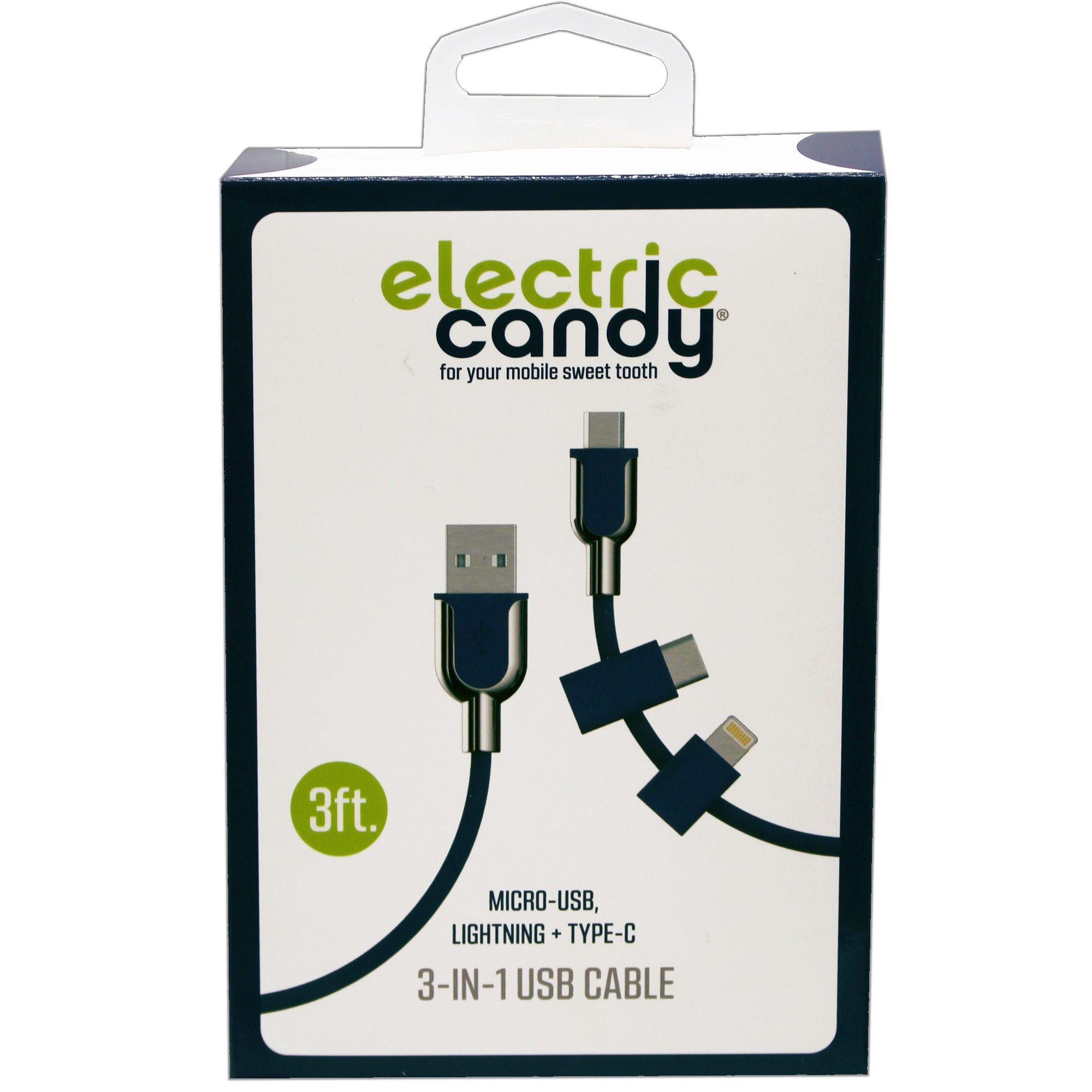 Electric CANDY 3-in-1 iPhone Micro USB & Type C Cable in Assorted Colors - Qty 6
