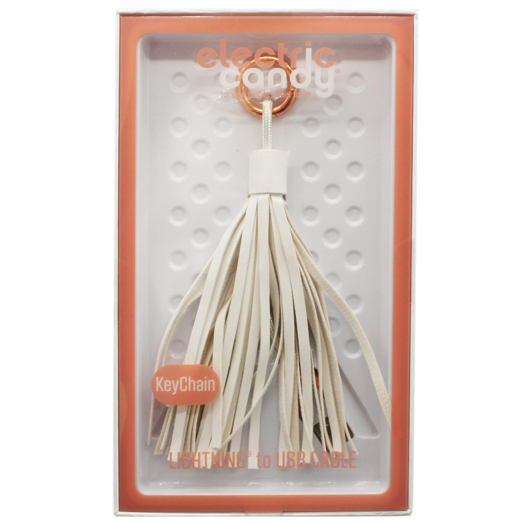 Tzumi Electric Candy iPhone Lightning Charger White Tassel KEYCHAIN - Qty 8