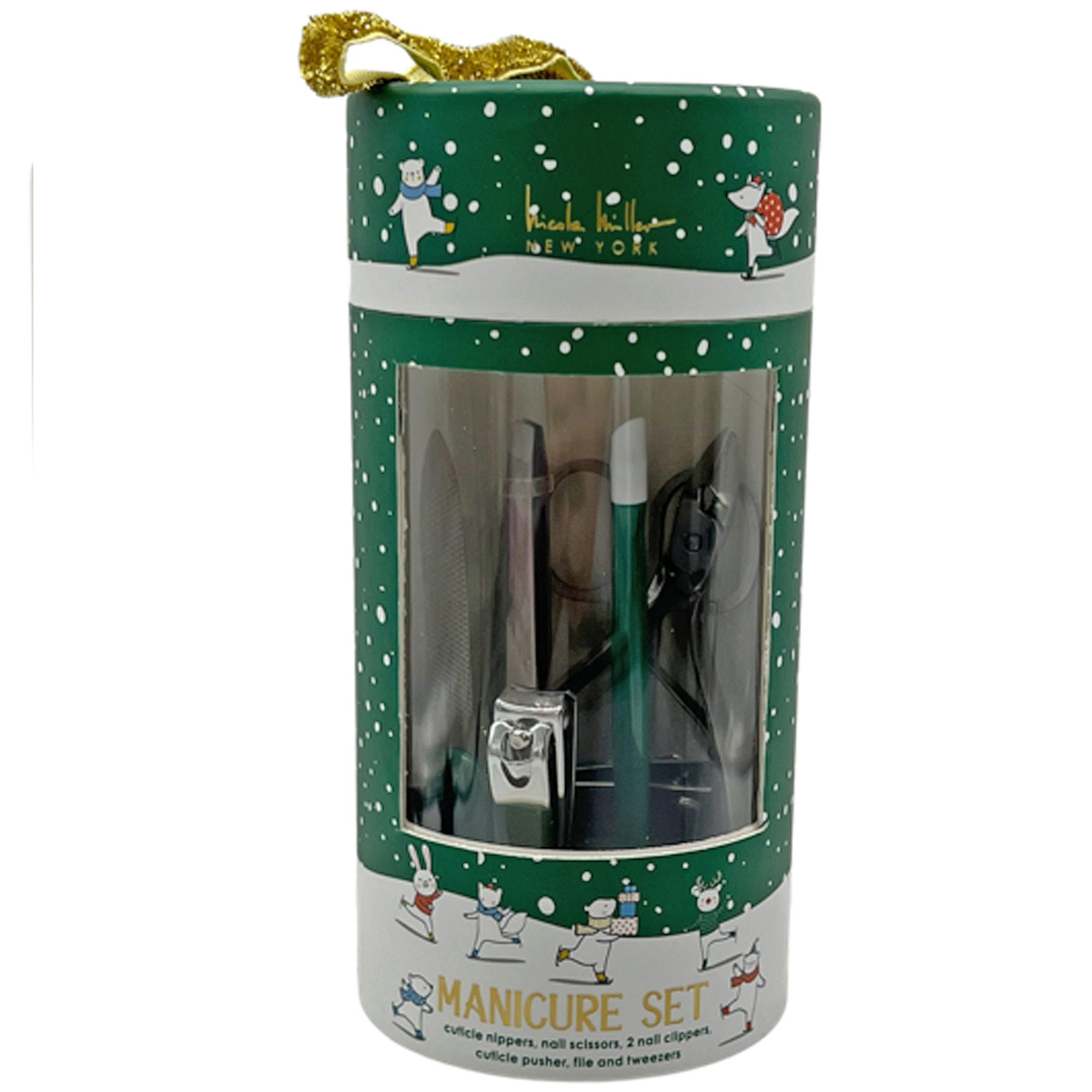 ''Nicole Miller Manicure Set with Cuticle Nippers, Scissors, 2 Nail SLIPPERS, Cuticle Pusher, File & 