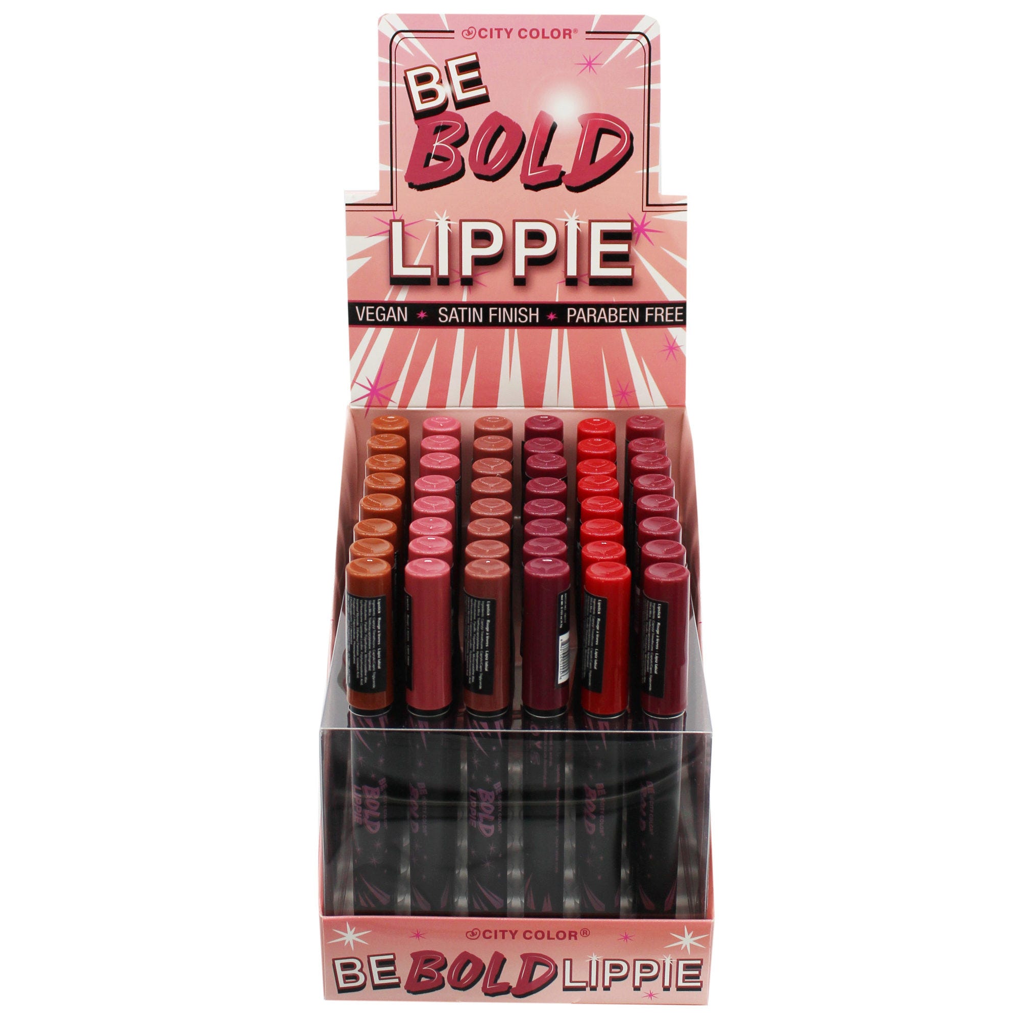 Be Bold Lippie Retractable Slim LIPSTICK in Assorted Shades in Countertop Display - Qty 48