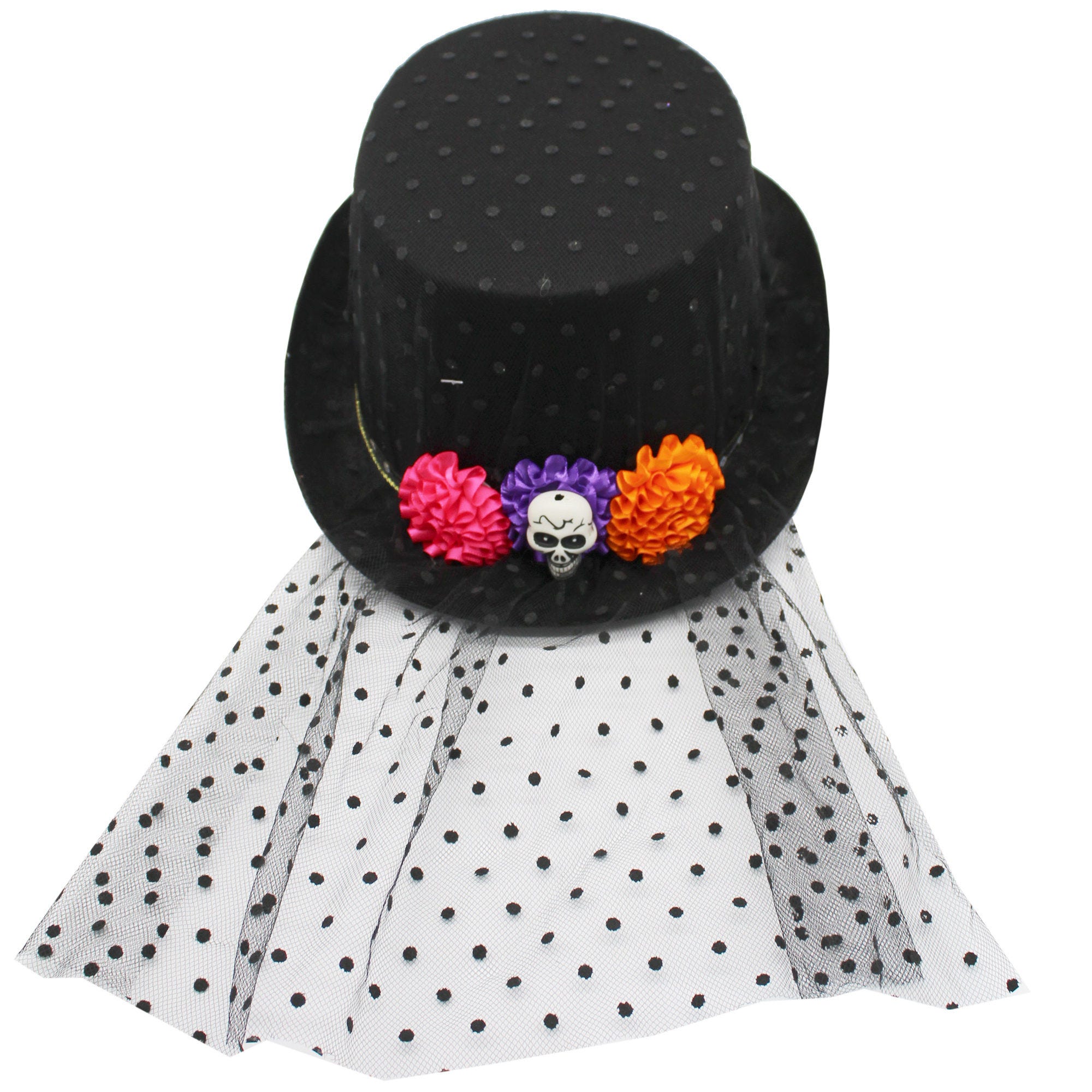 Flower and SKULL Voodoo Priestess Top Hat with Lace Covering - Qty 6