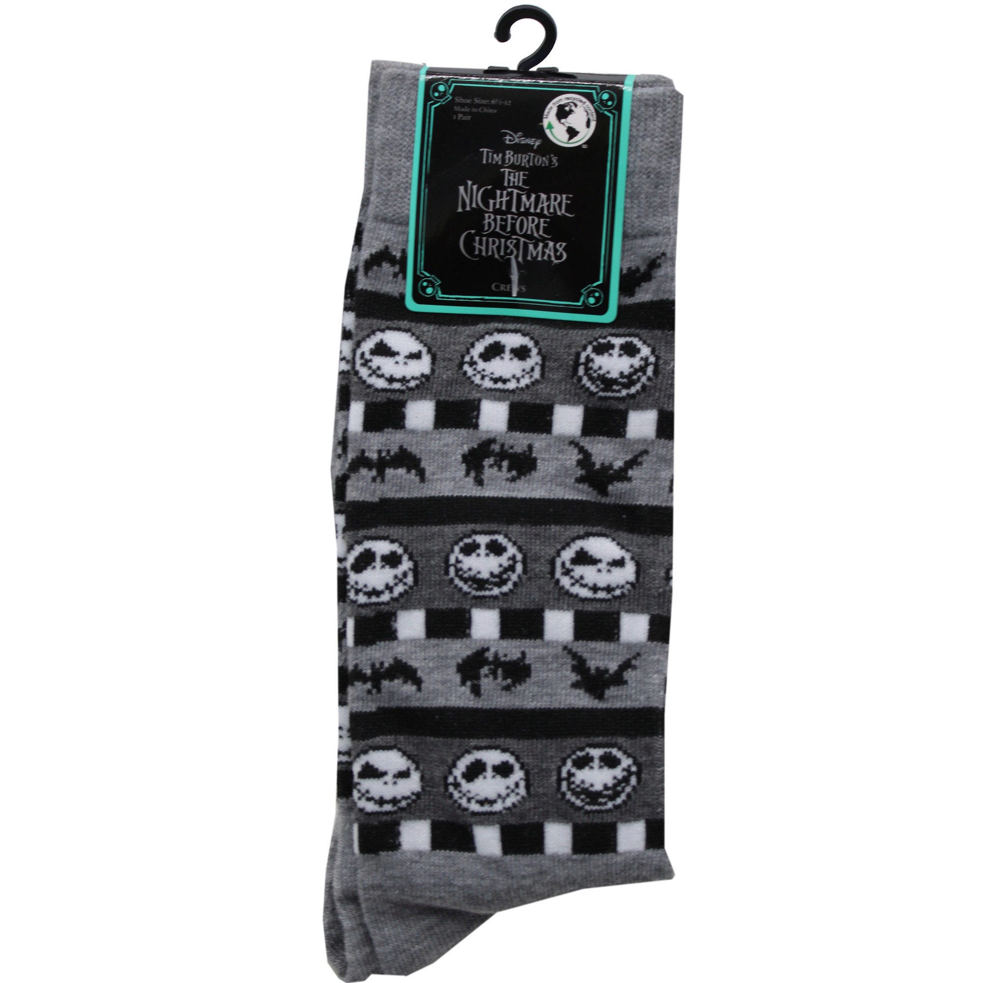 1 Pack Nightmare Before Christmas Recycled Yarn Mens Crew Socks Light Grey in Sizes 10-13 - Qty 24
