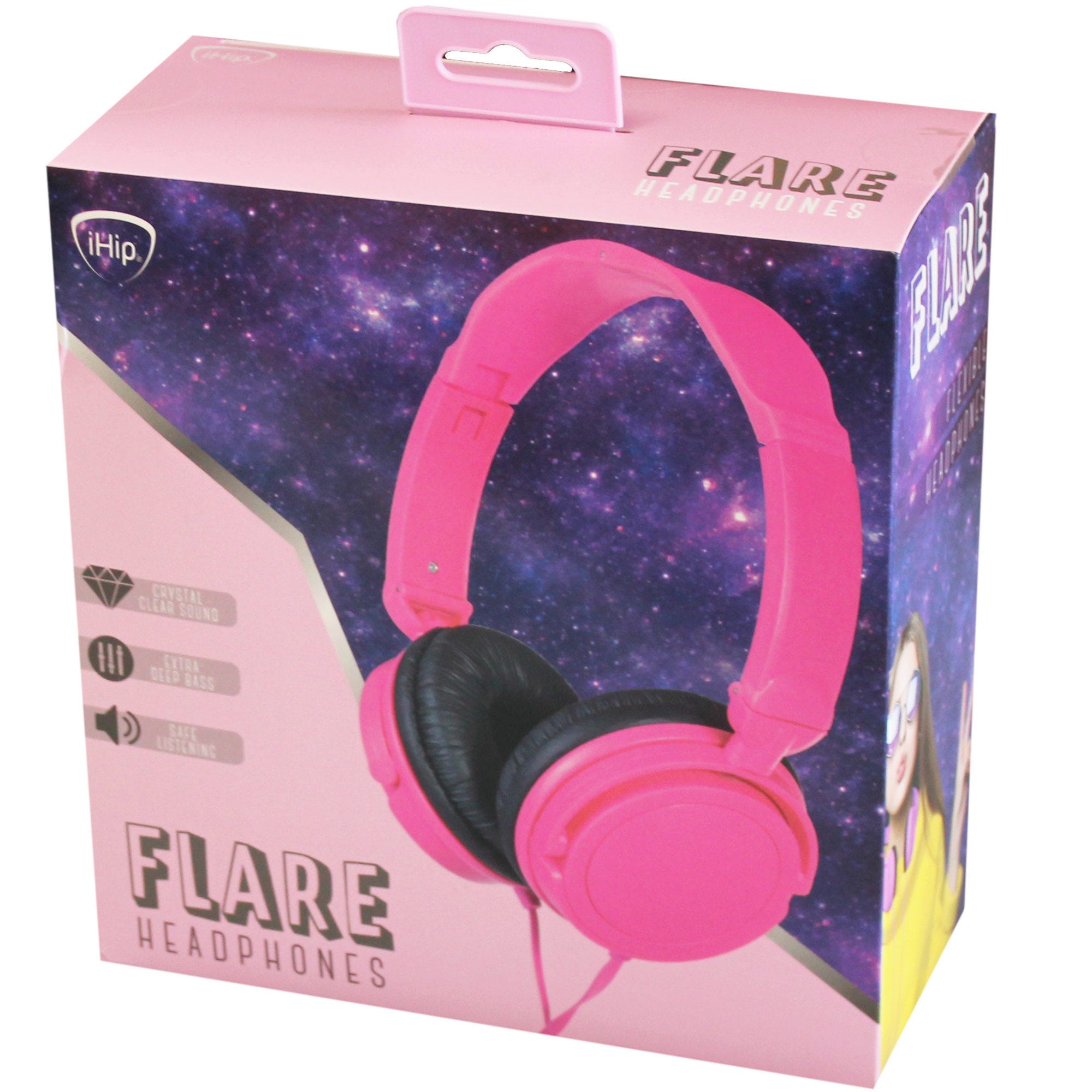 iHip Flare Deep Base Over Ear HEADPHONES in Pink - Qty 6