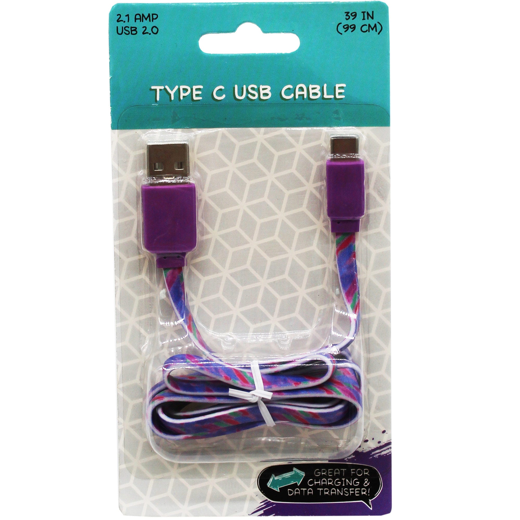 3.3 Foot 2.1 Amp Flat USB Type C Cable in Assorted Designs - Qty 22