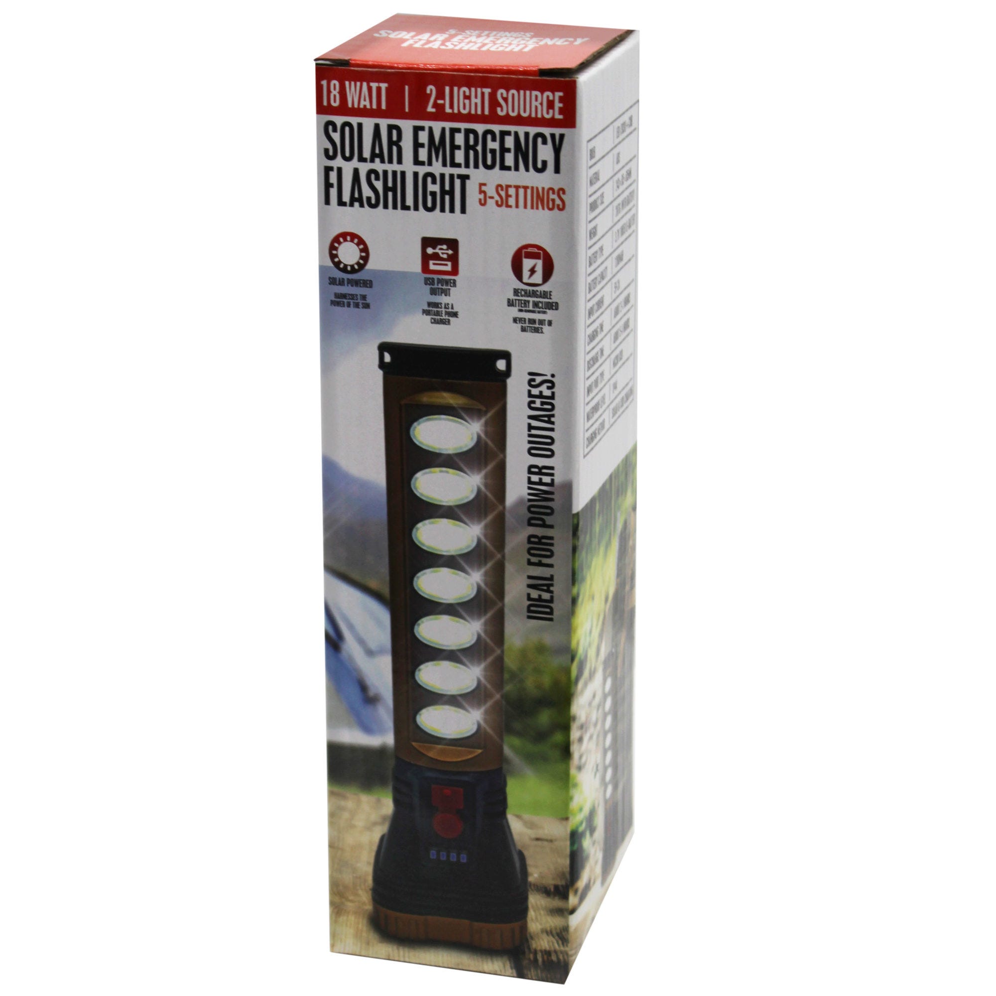 18 Watt 4-Way Solar Emergency FLASHLIGHT - Qty 4