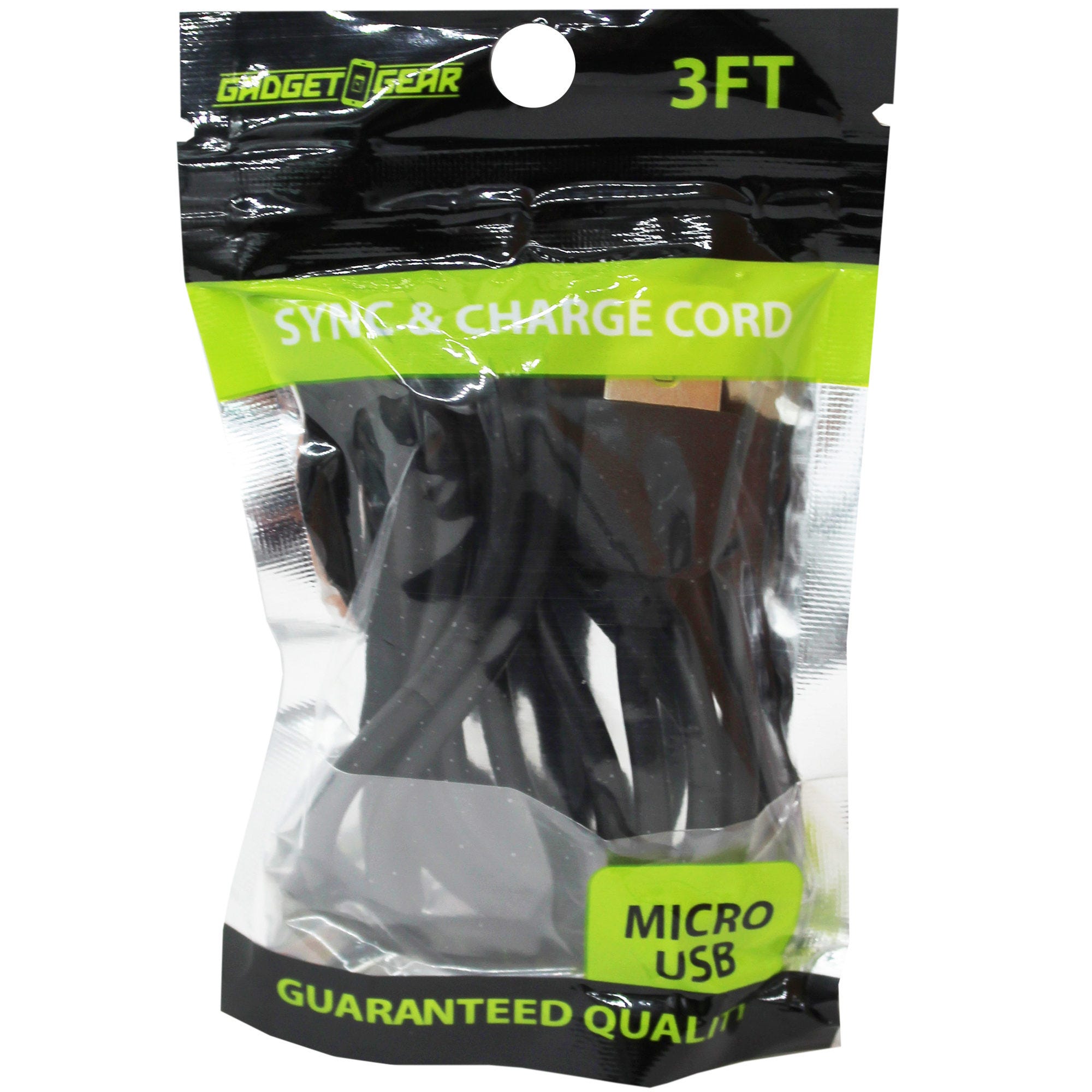 Gadget Gear 3 Foot Micro USB Cable in Bag Assorted Black & White - Qty 48