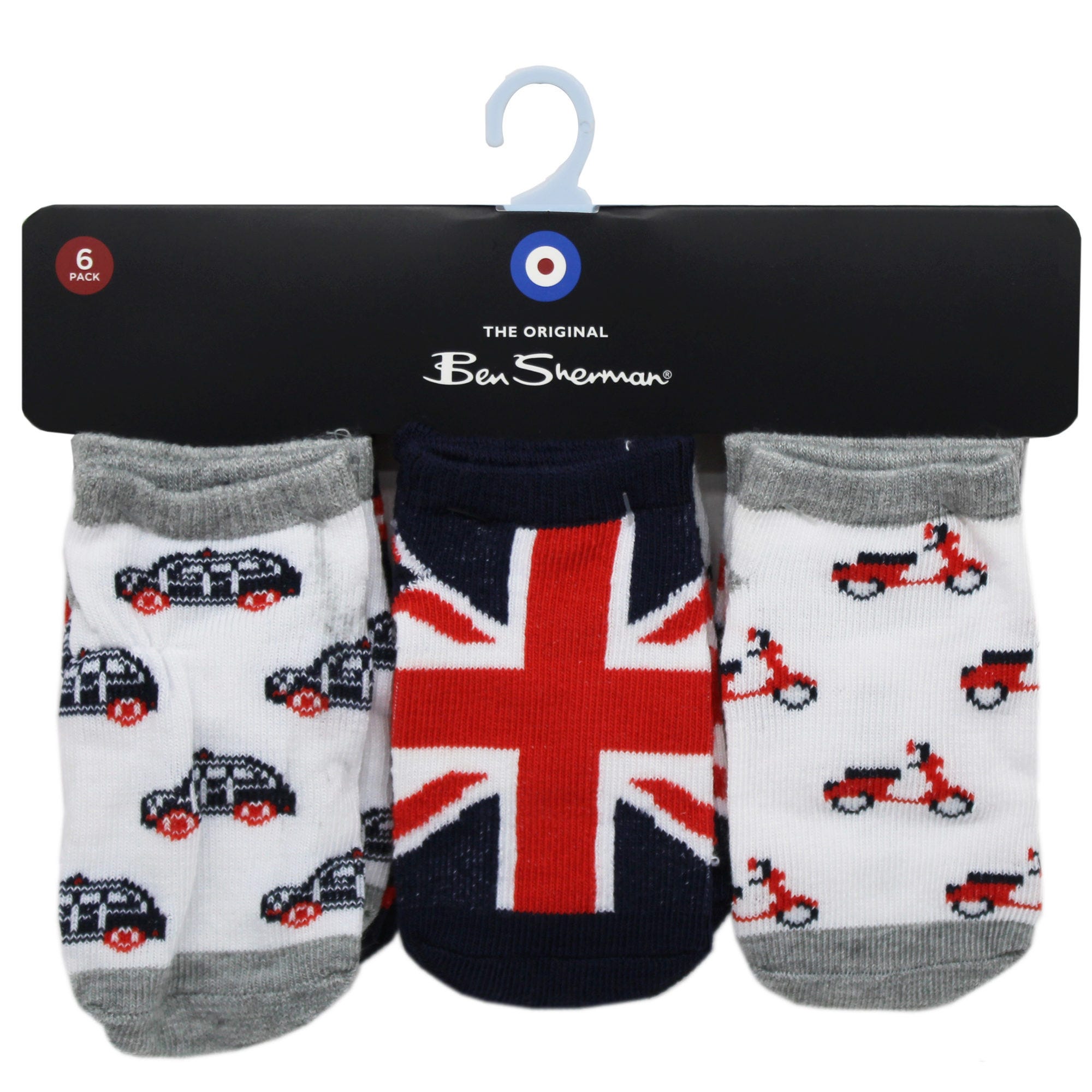 Ben Sherman 6 Pack Baby England Themed SOCKS for Ages 2-4 Years - Qty 12