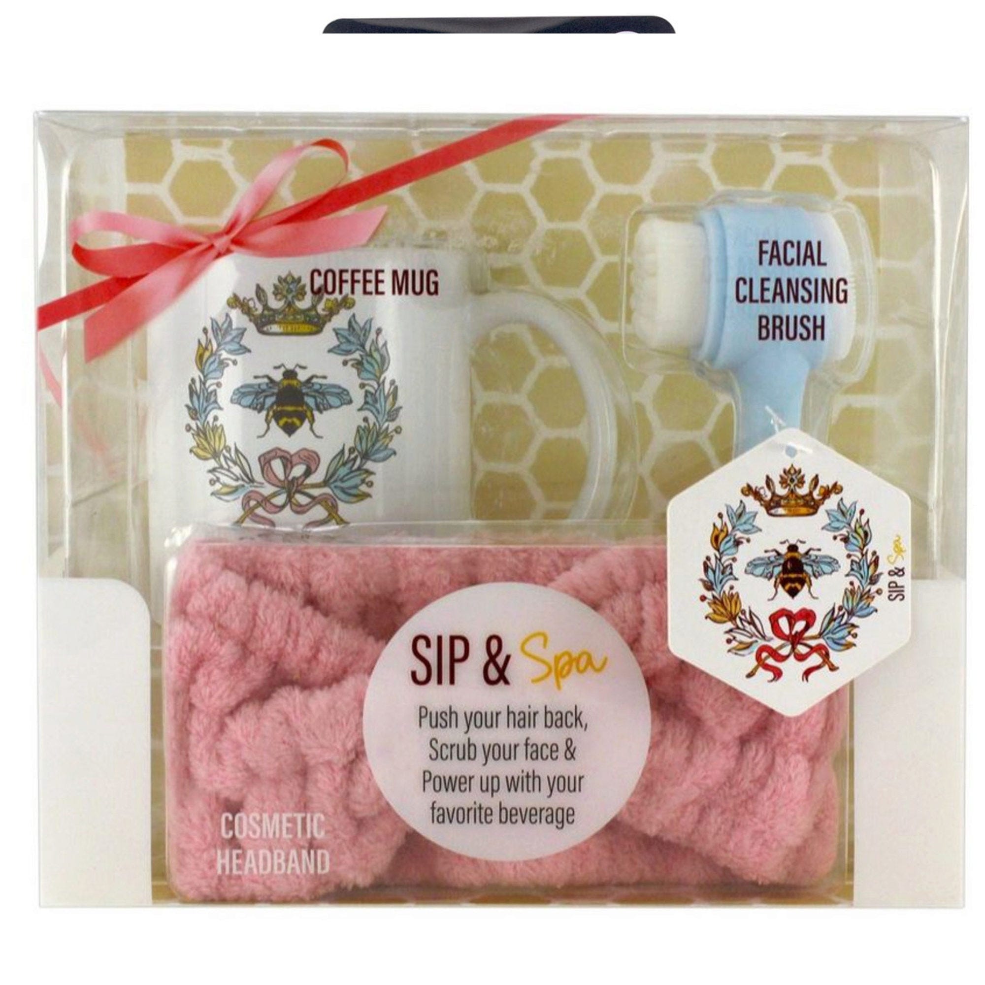 Sip and Spa 3 Piece Gift Set with Coffee Mug COSMETIC Headband and Facial Cleaning Brush - Qty 6