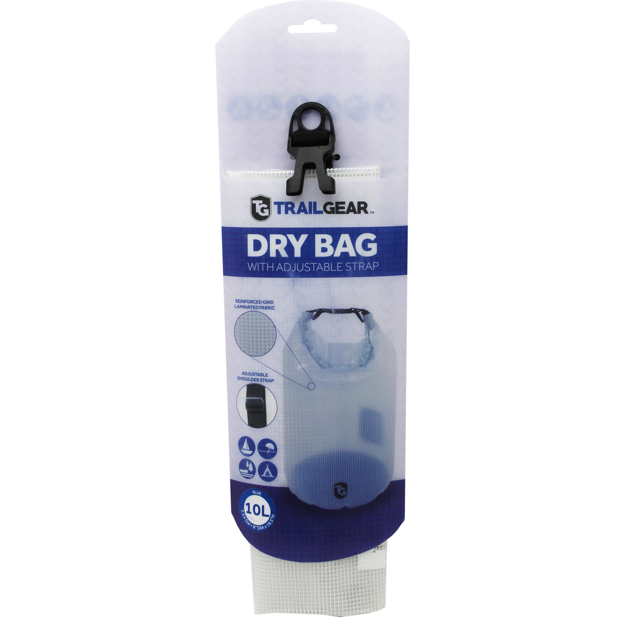 Trail Gear 10L Reinforced Dry Bag with Adjustable Shoulder Strap  in Clear & Blue - Qty 6