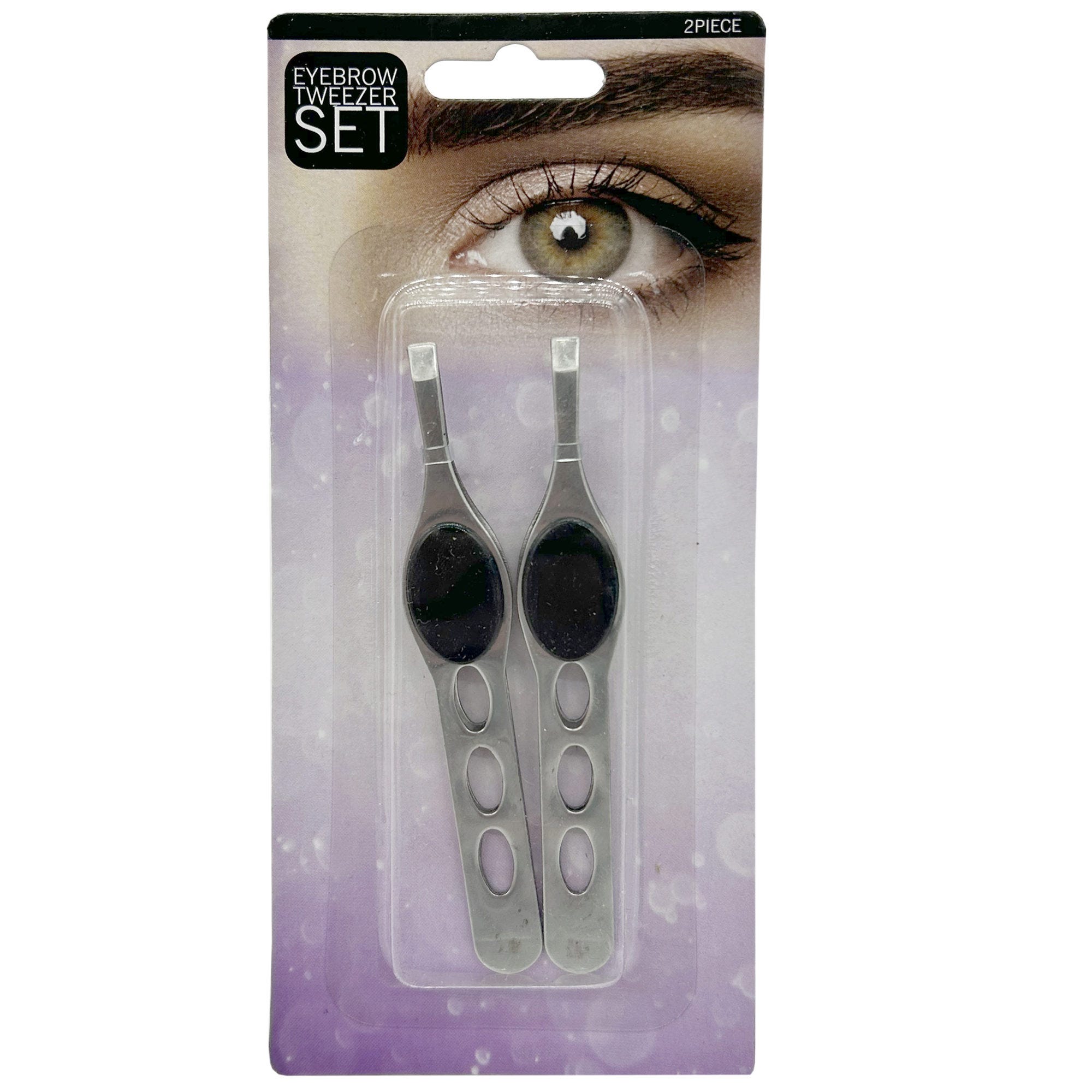 2 Pack Beauty Eyebrow Tweezers with Textured Grip - Qty 24