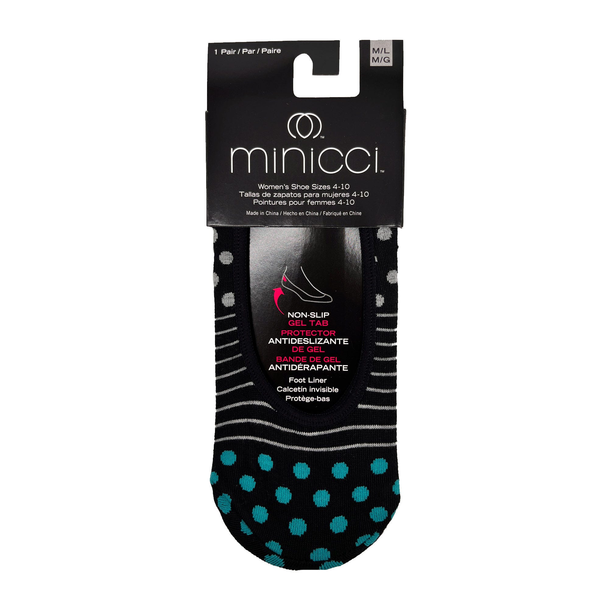 Minicci 1 Pack Black Stripes and Dots Liner SOCKS Size M/L 4-10 - Qty 62