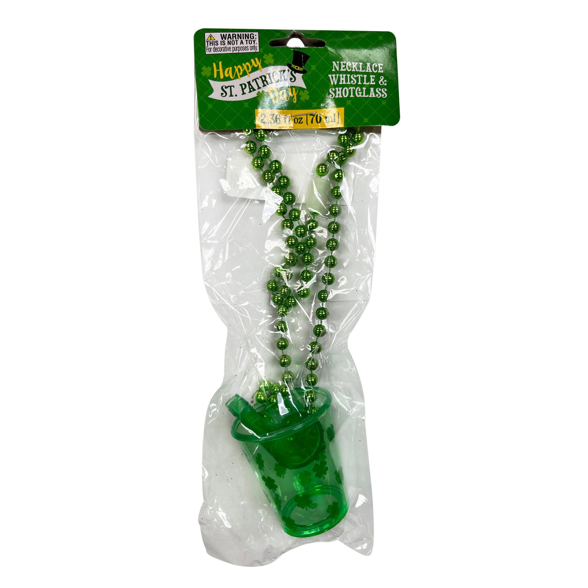 St Patricks Day Shot Glass & Whistle NECKLACE in PDQ Display - Qty 36