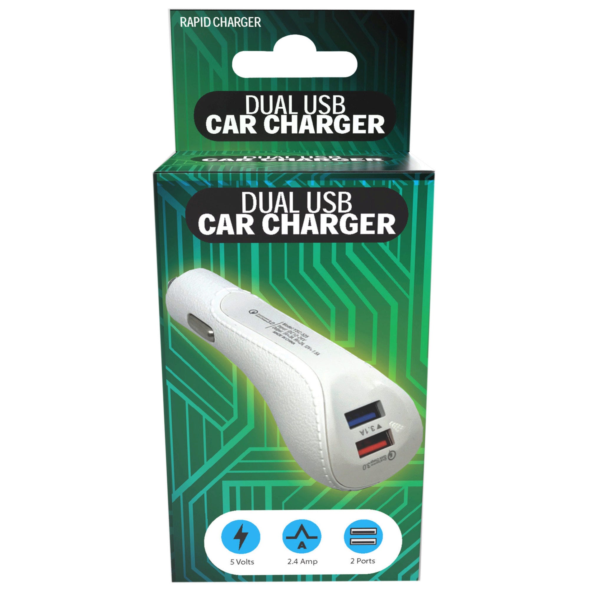 5 Volt 2.4 Amp Quick Charge 2 USB Port Car Charger - Qty 10