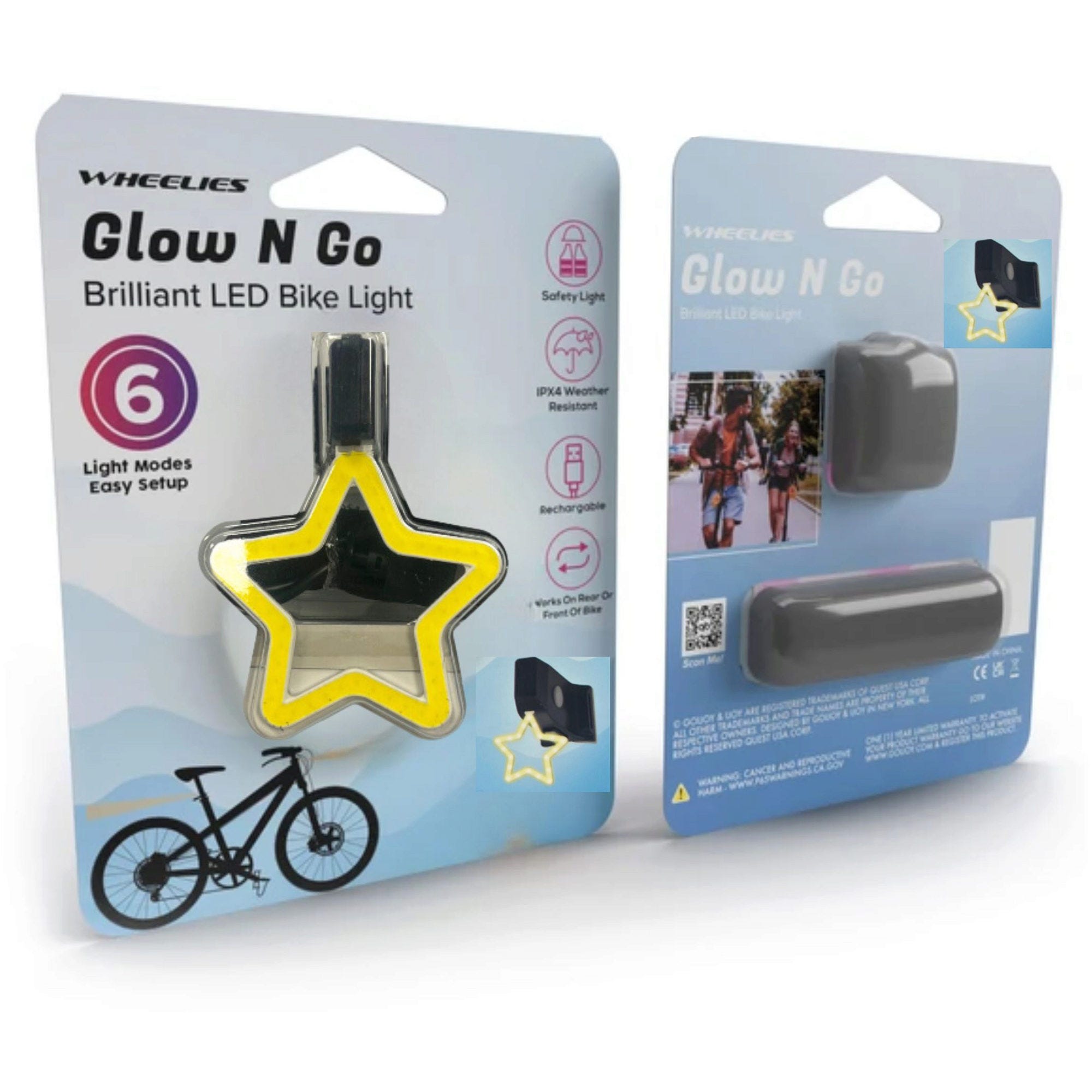 Wheelies Glow N Go Brilliant LED Star Shaped Bike Light in Blister Pack - Qty 16