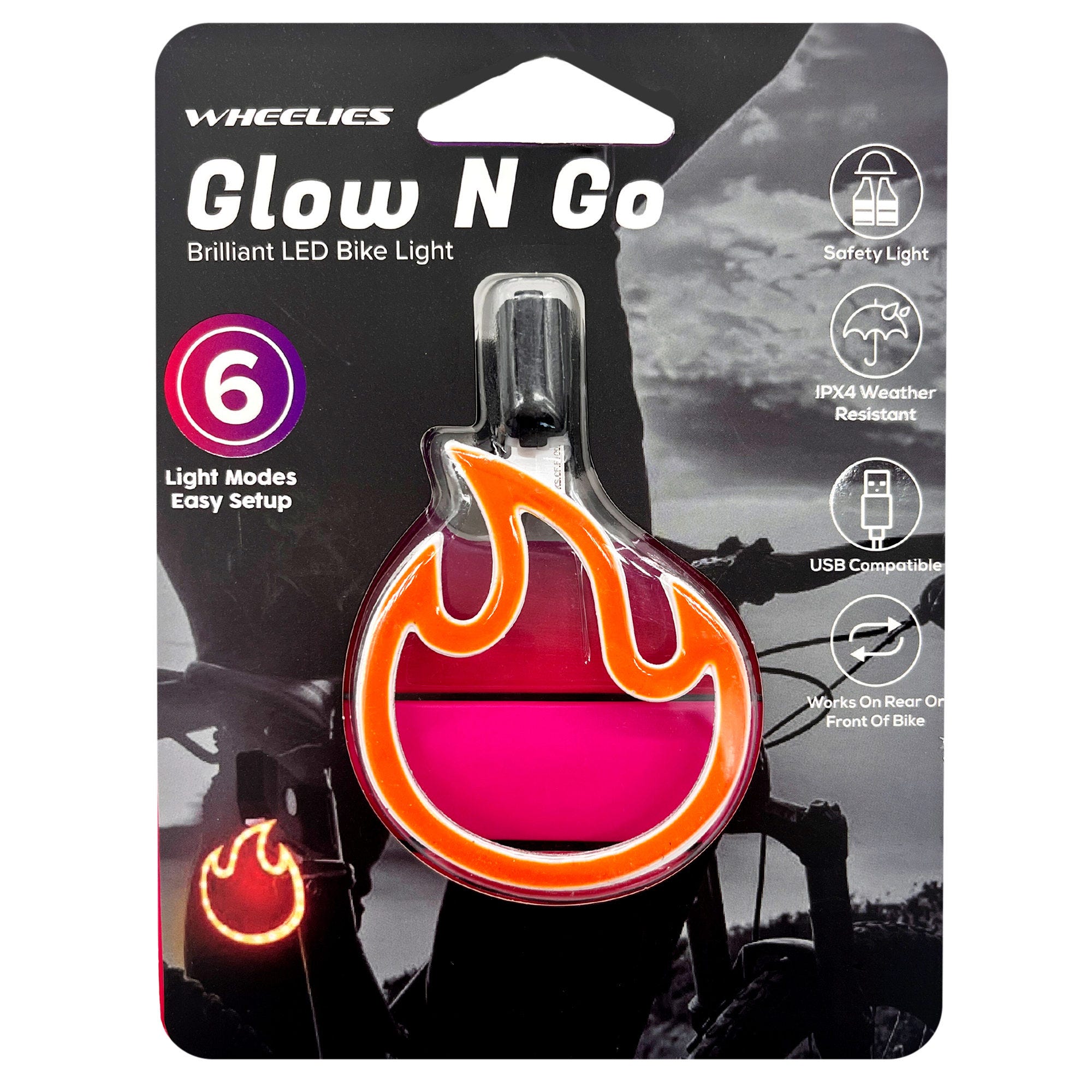 Wheelies Glow N Go Brilliant LED Flame Shaped Bike Light in Blister Pack - Qty 16