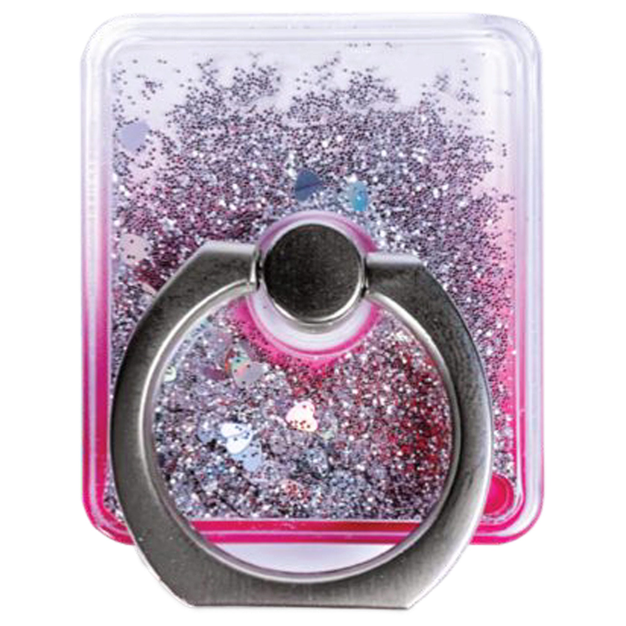 iJOY Phone RING Grip with Silver Foil Hearts Waterglitter Design - Qty 36