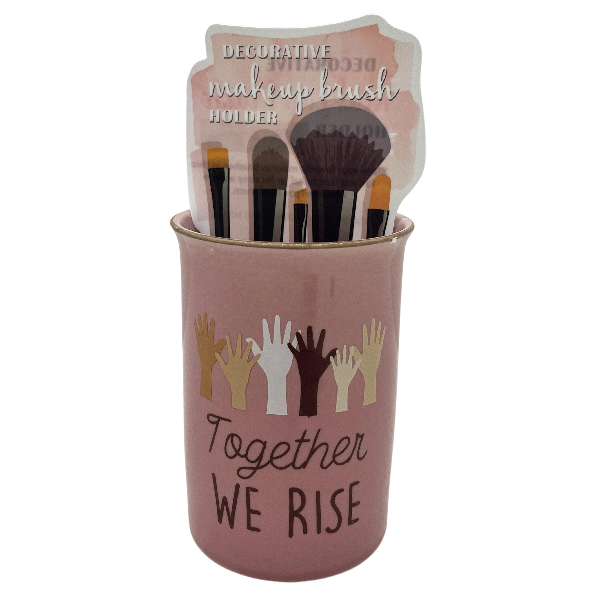 ''Together We Rise 3.5'''' x 5.25'''' CERAMIC Decorative Makeup Brush Holder - Qty 12''