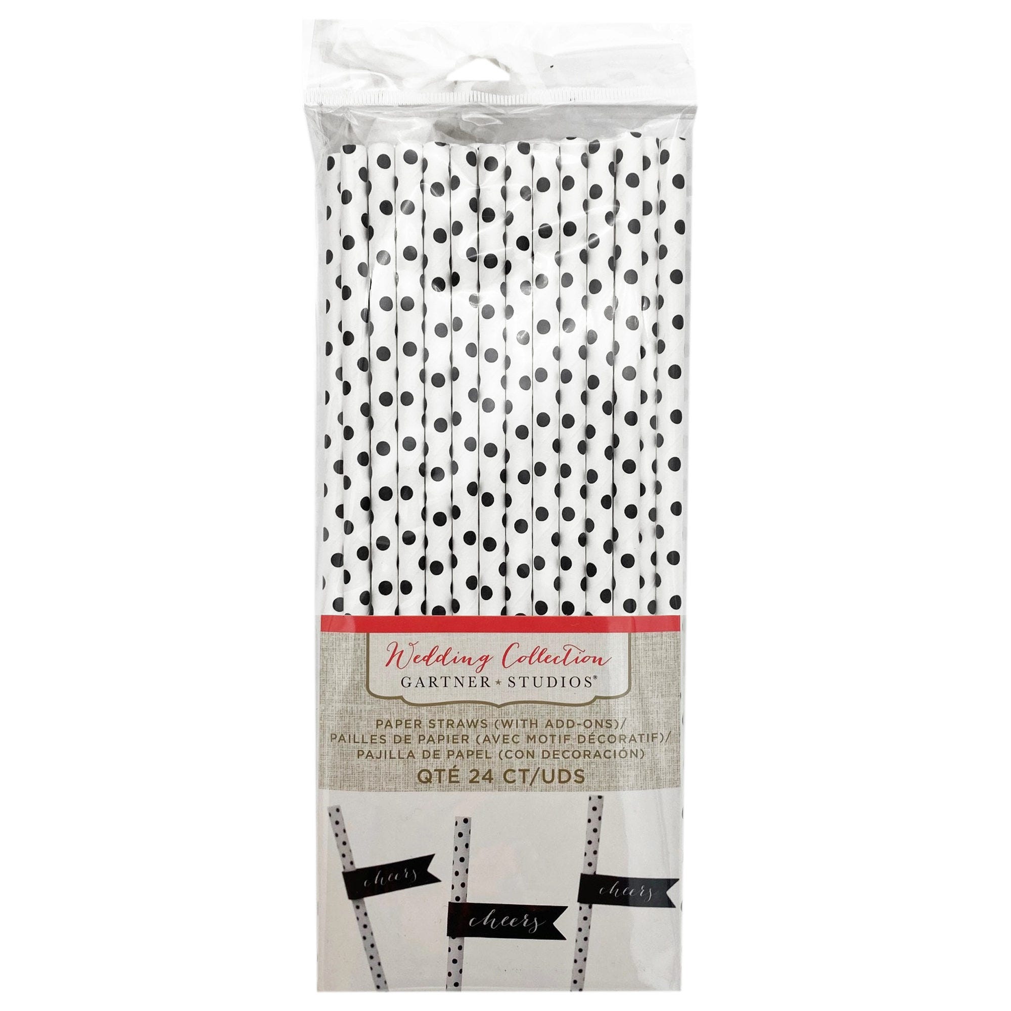 Black Dots With Cheers FLAGs Paper Straws 24 Count - Qty 36