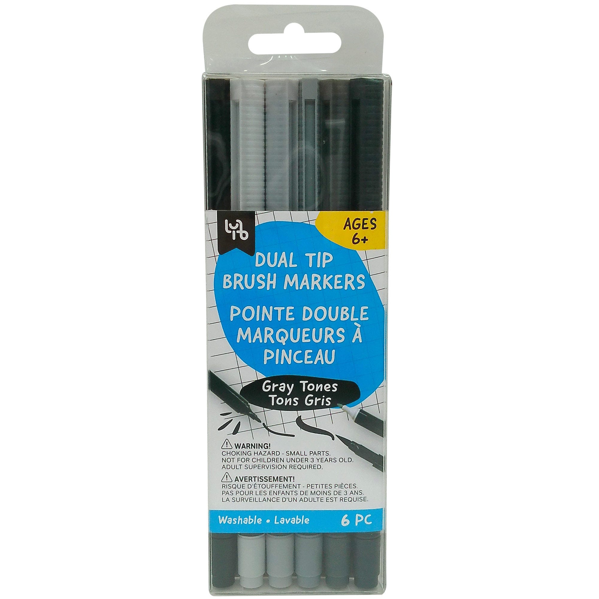 LYB 6 Piece Dual Tip Brush Marker Set - Qty 30