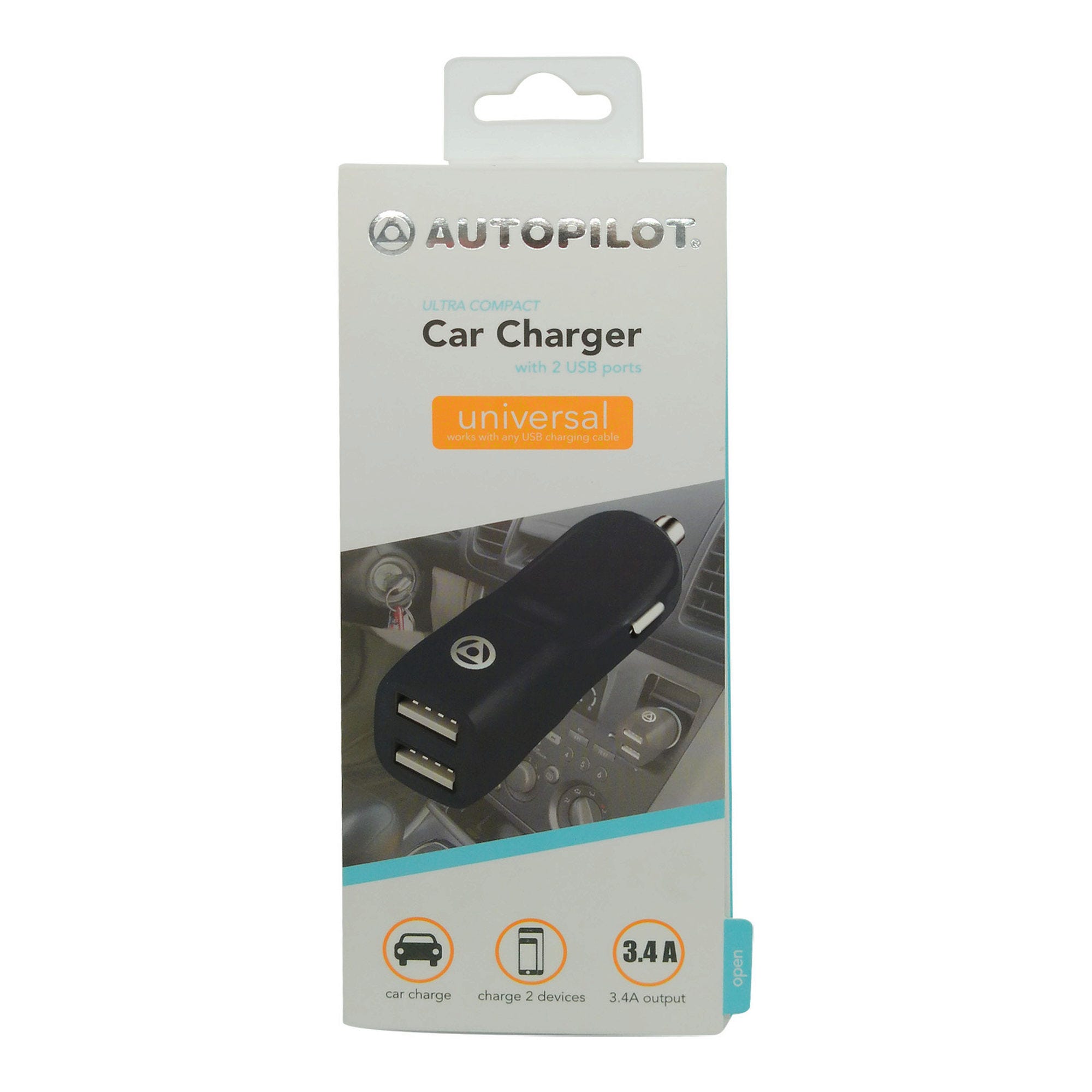 AUTO Pilot Dual Port 3.4 Amp USB Car Charger - Qty 12