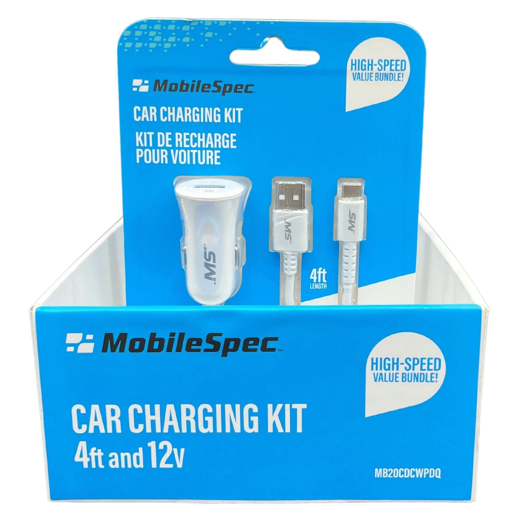 MobileSpec 4 Foot USB Type C Car Charging Kit in PDQ Display - Qty 10