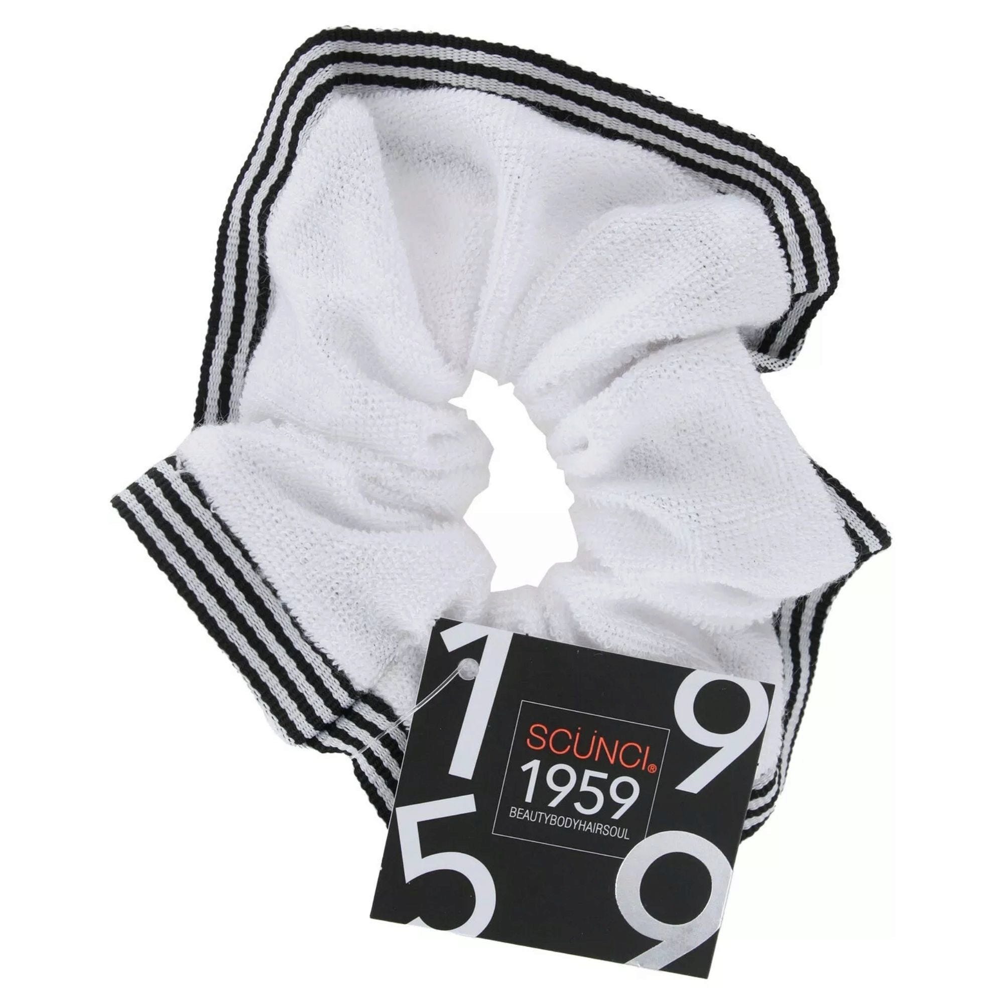 Scunci 1959 HAIR Scrunchie with Striped Trim in White and Black - Qty 48