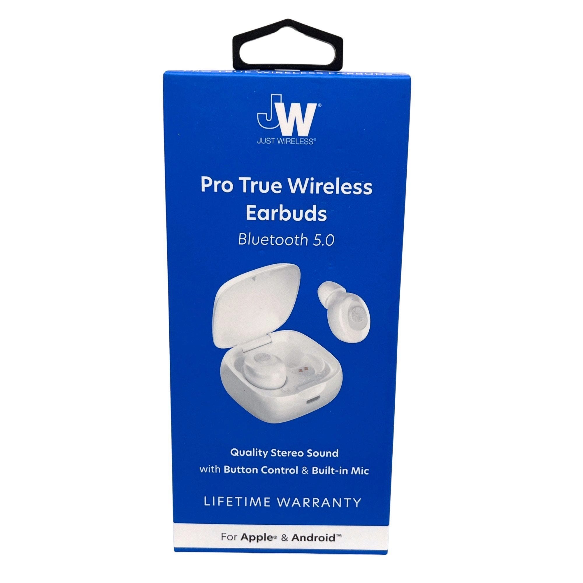 JW True Wireless Pro Bluetooth 5.0 Earbuds with Button Control & Built-in Mic in White - Qty 8