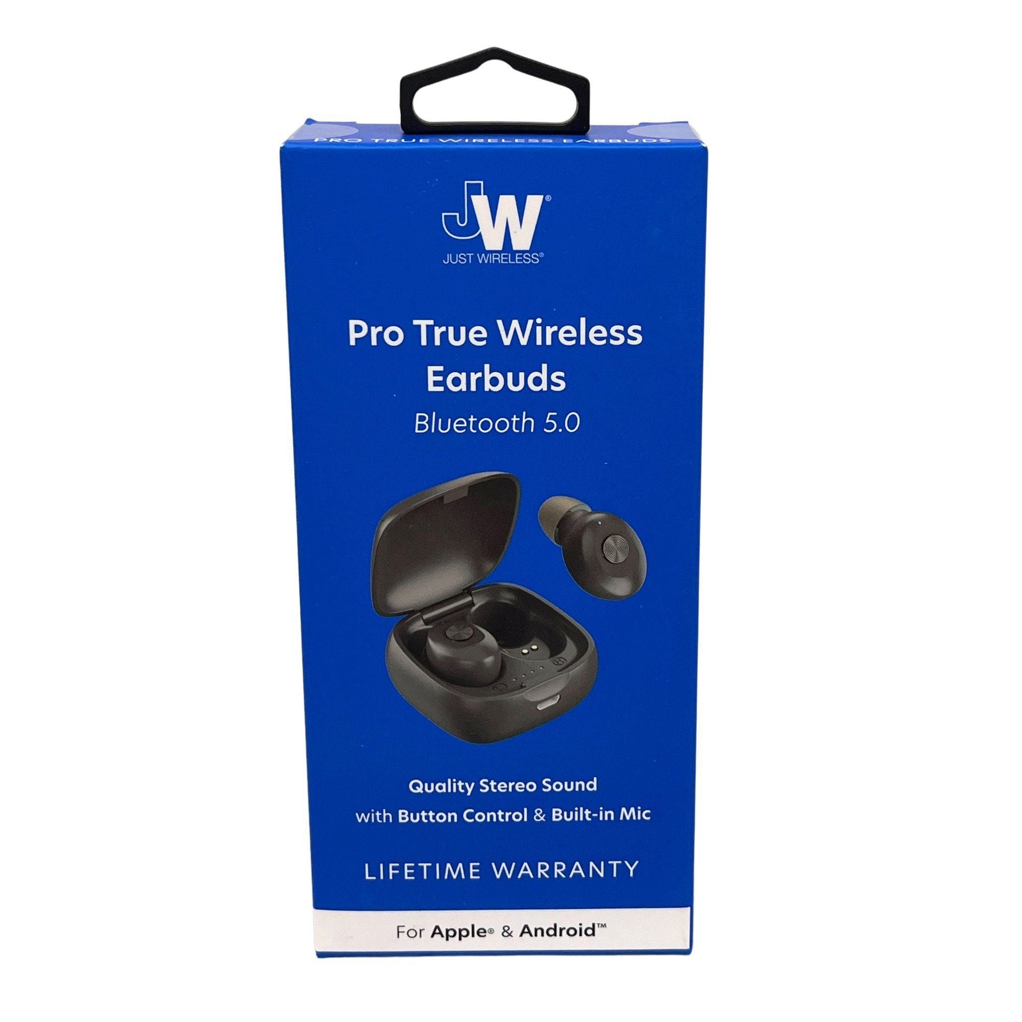 JW True Wireless Pro Bluetooth 5.0 Earbuds with Button Control & Built-in Mic in Black - Qty 8
