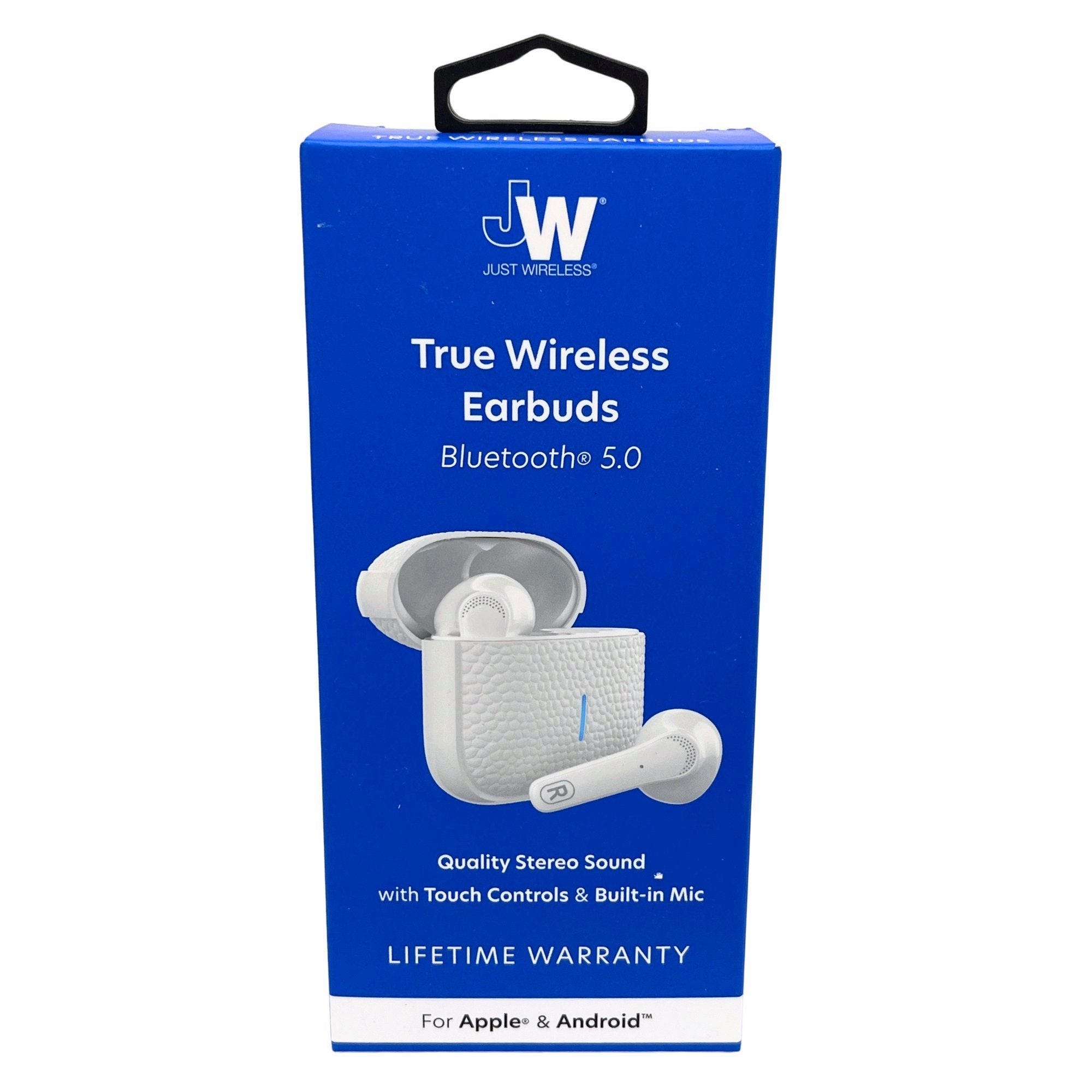 JW True Wireless Bluetooth 5.0 Earbuds with Touch Controls & Built-in Mic in White - Qty 8