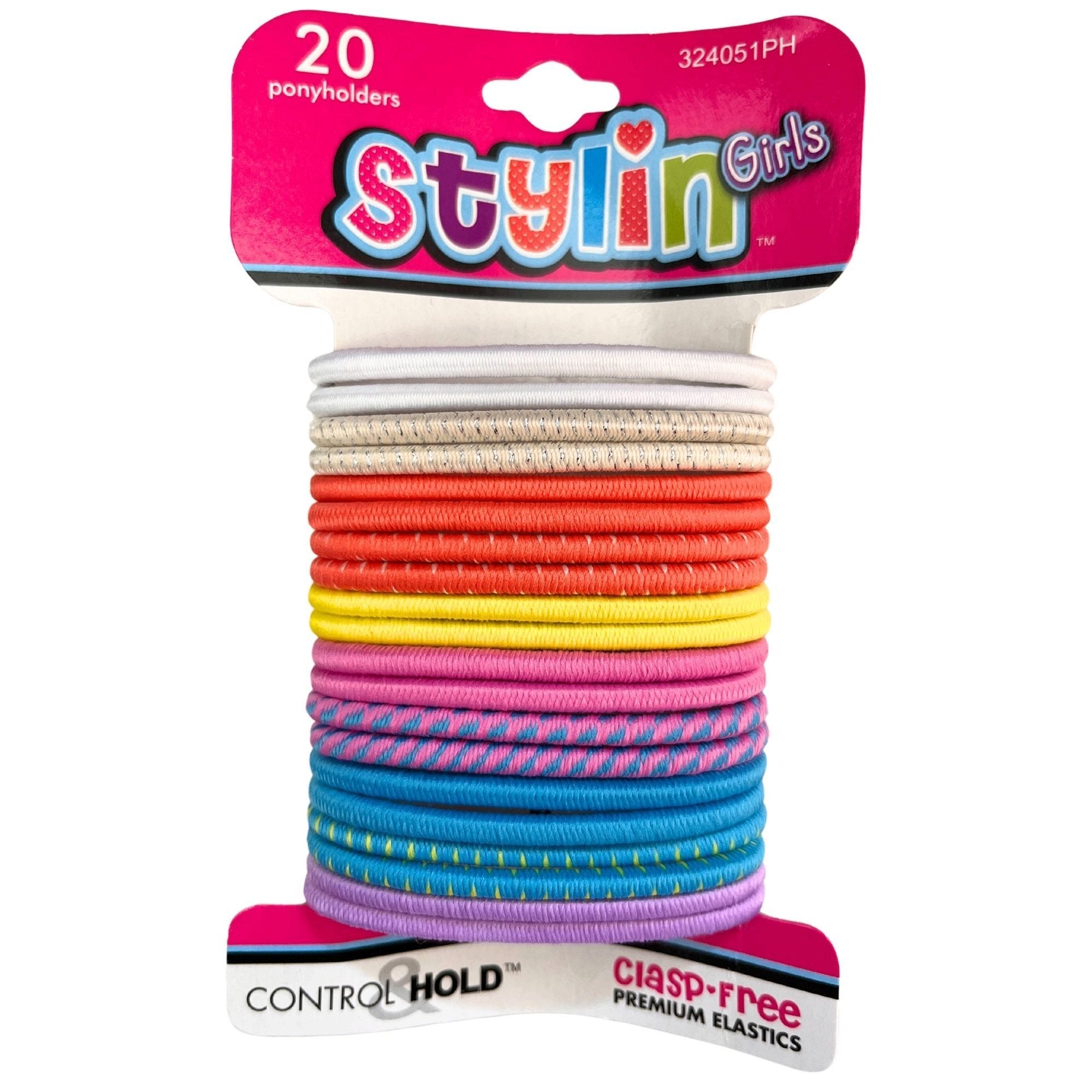 Stylin' Girls 20 Piece Clasp Free Premium ELASTICs Pnyholders in Assorted Bright  Colors - Qty 36