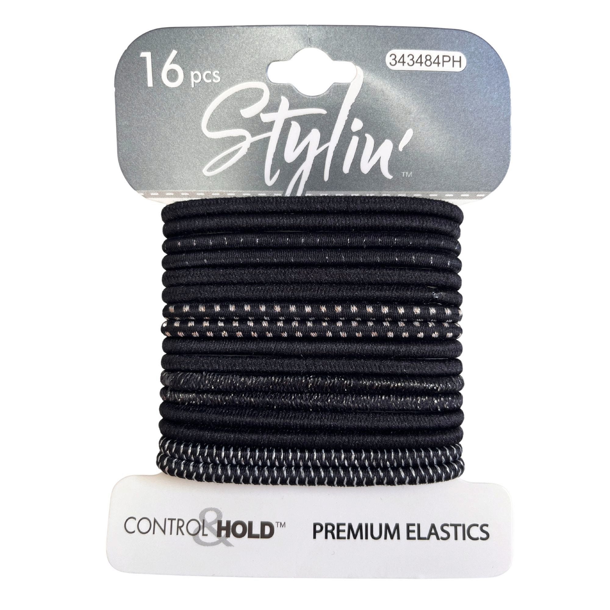 Stylin' 16 Piece Control Hold Premium Hair ELASTICs in Black - Qty 36