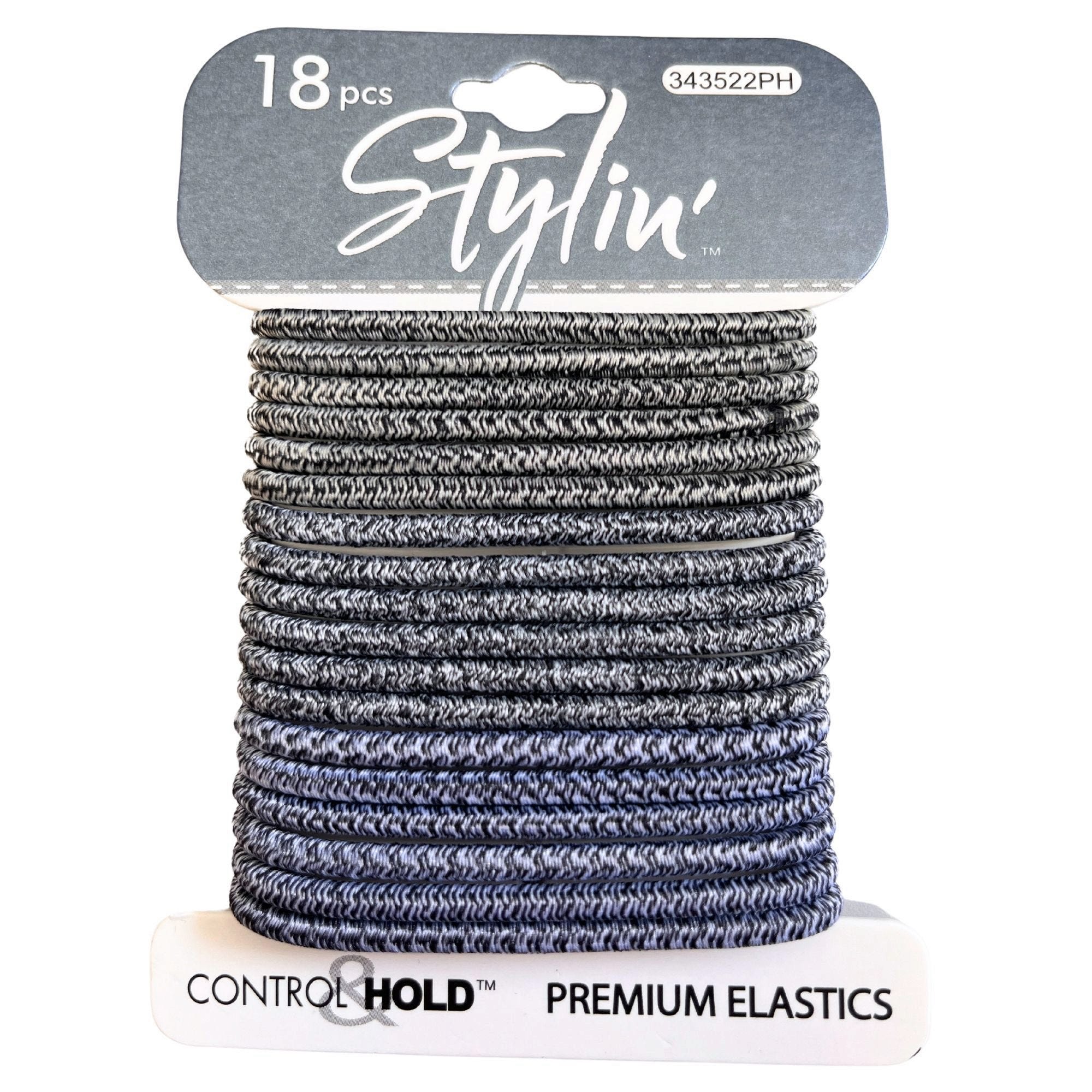 Stylin' 18 Piece Control Hold Premium Hair ELASTICs in Heathered Black - Qty 36