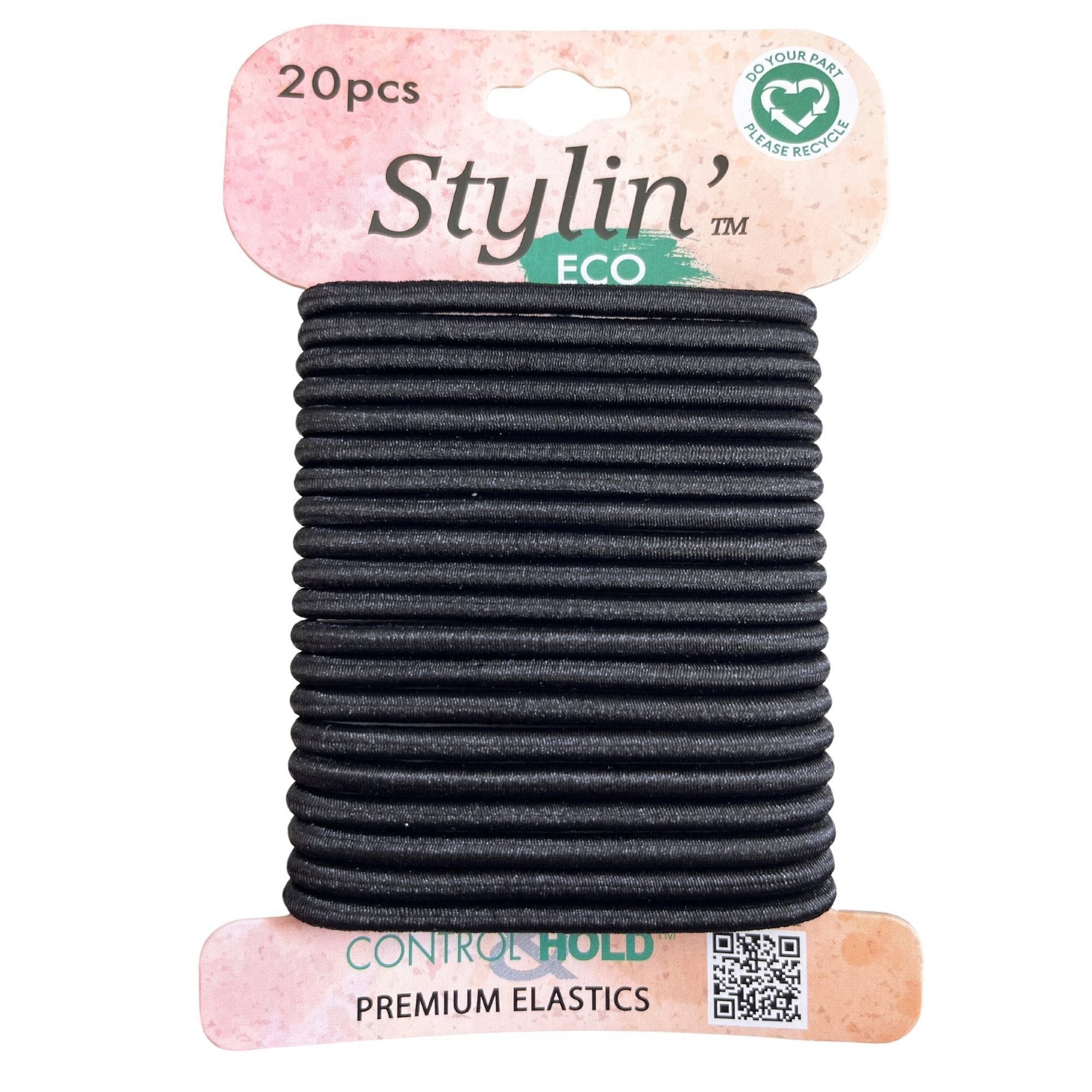 Stylin' 20 Piece ECO Control Hold Premium Hair ELASTICs in Black - Qty 36