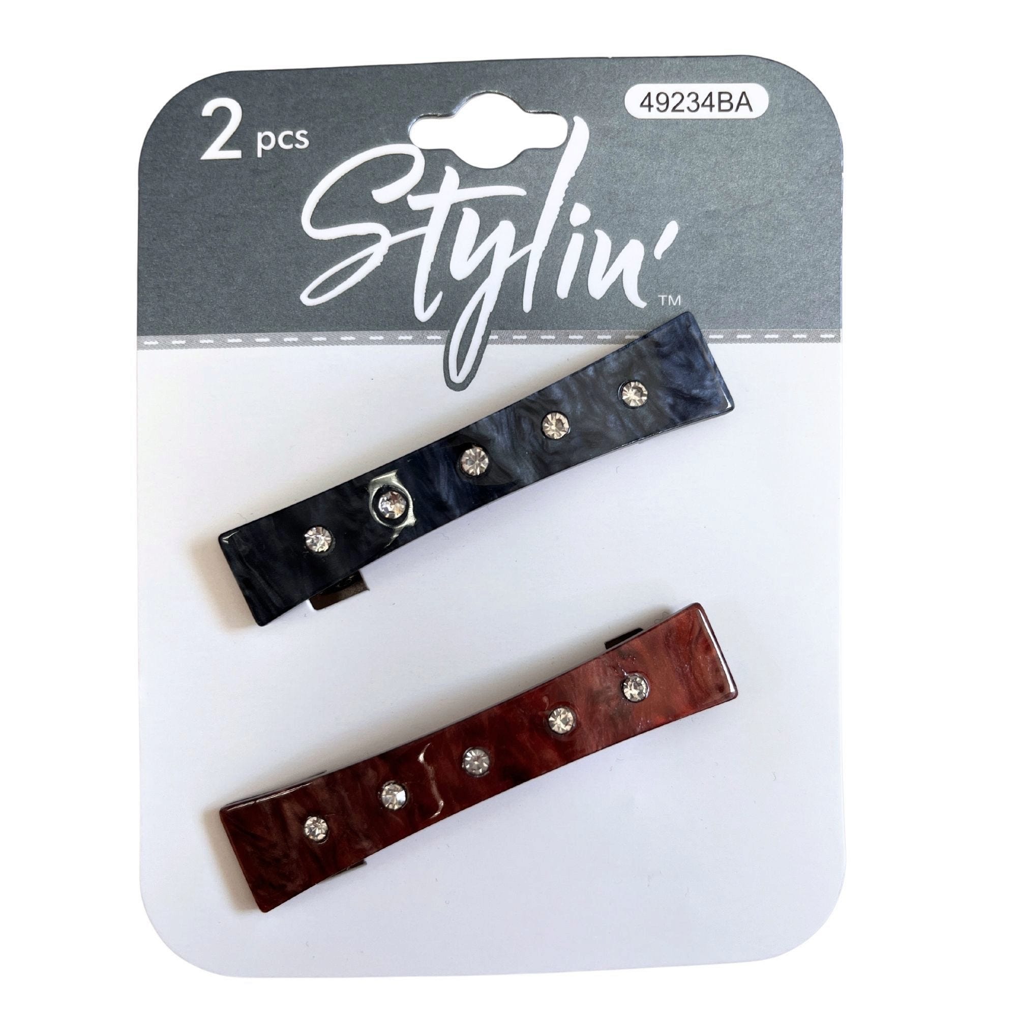 Stylin' 2 Piece Barrettes with Rhinestone Details in Assorted Colors - Qty 36