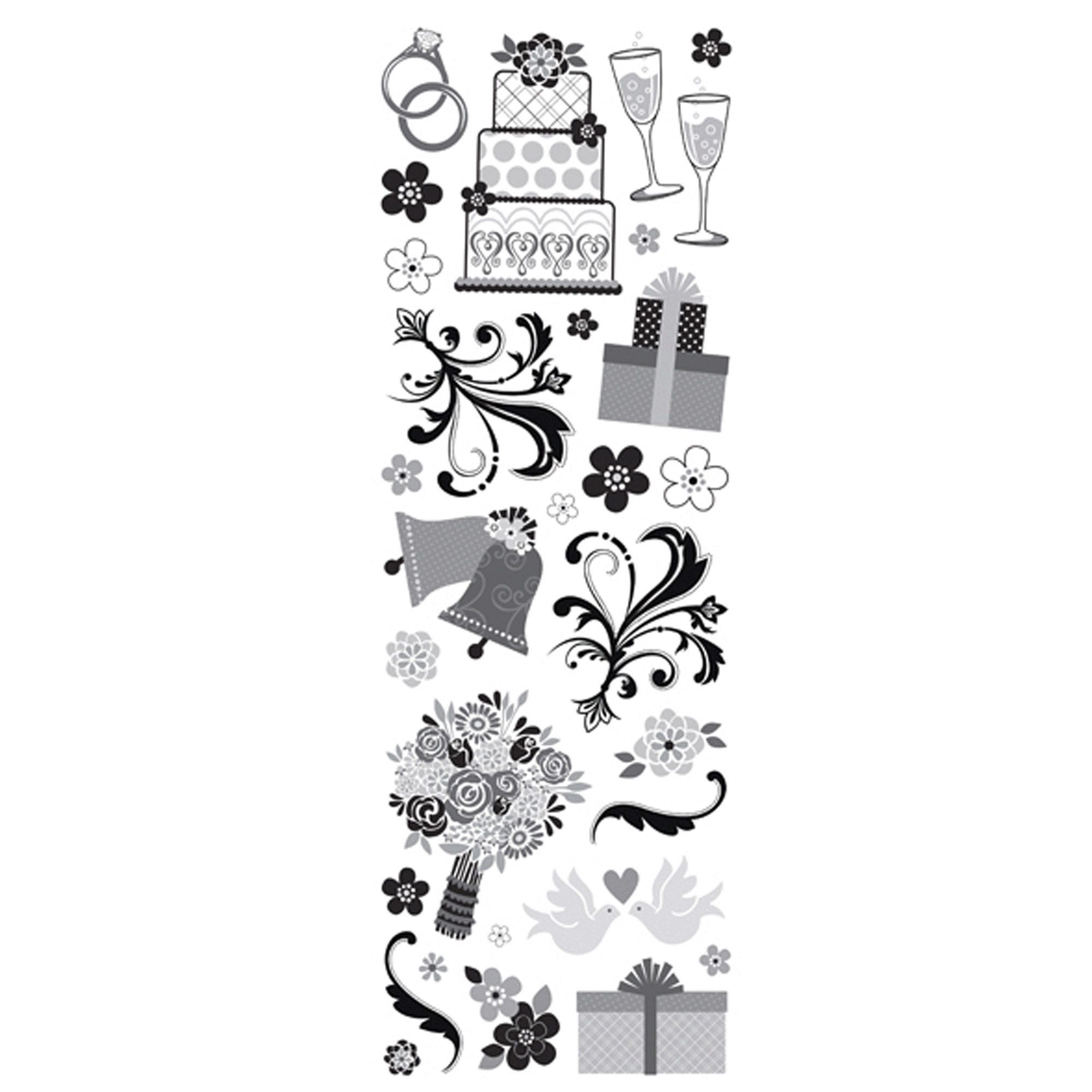 Momenta Silver Glitter Stickers with 29 WEDDING Images - Qty 76