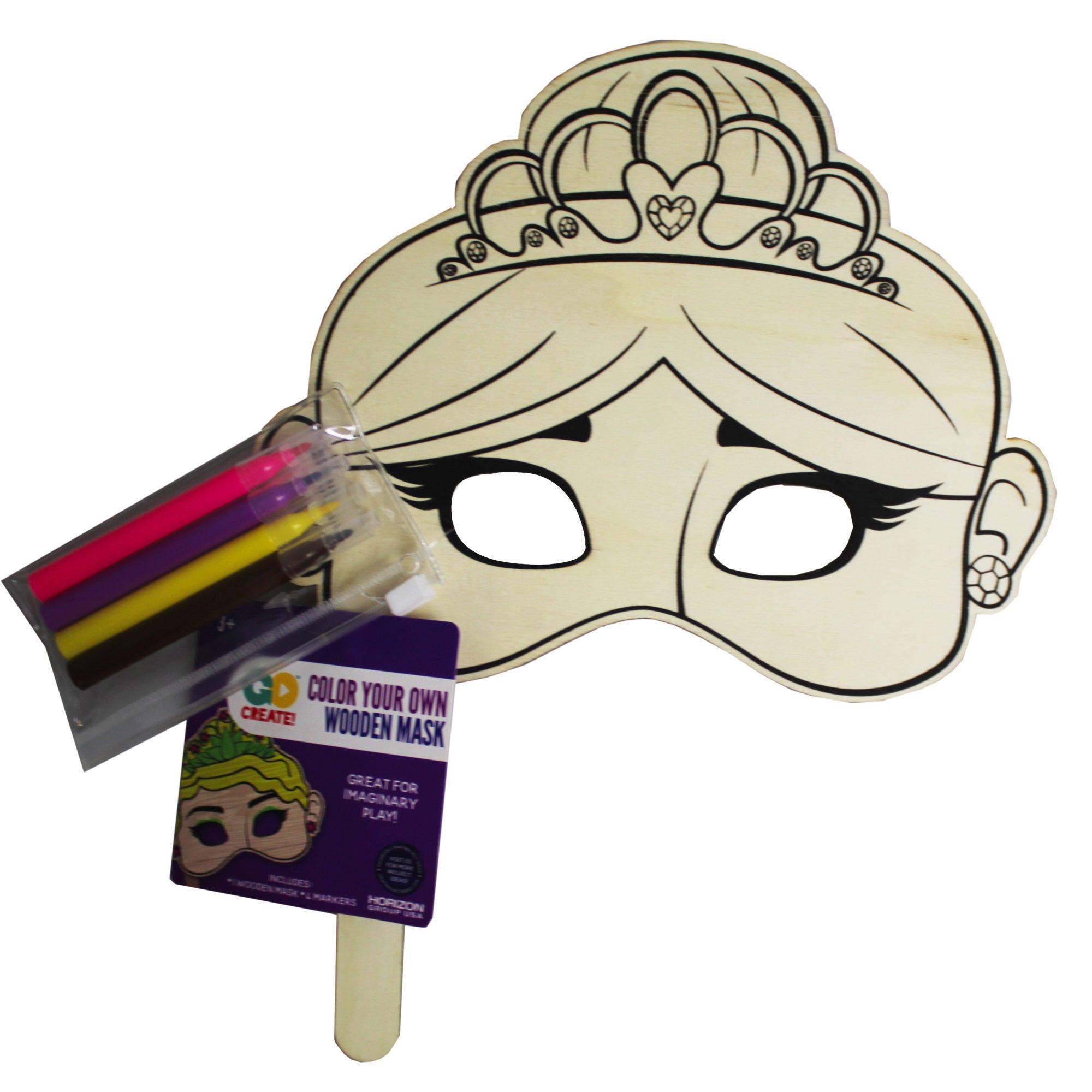 Horizon DIY Princess Wood Mask with Colored Markers - Qty 39