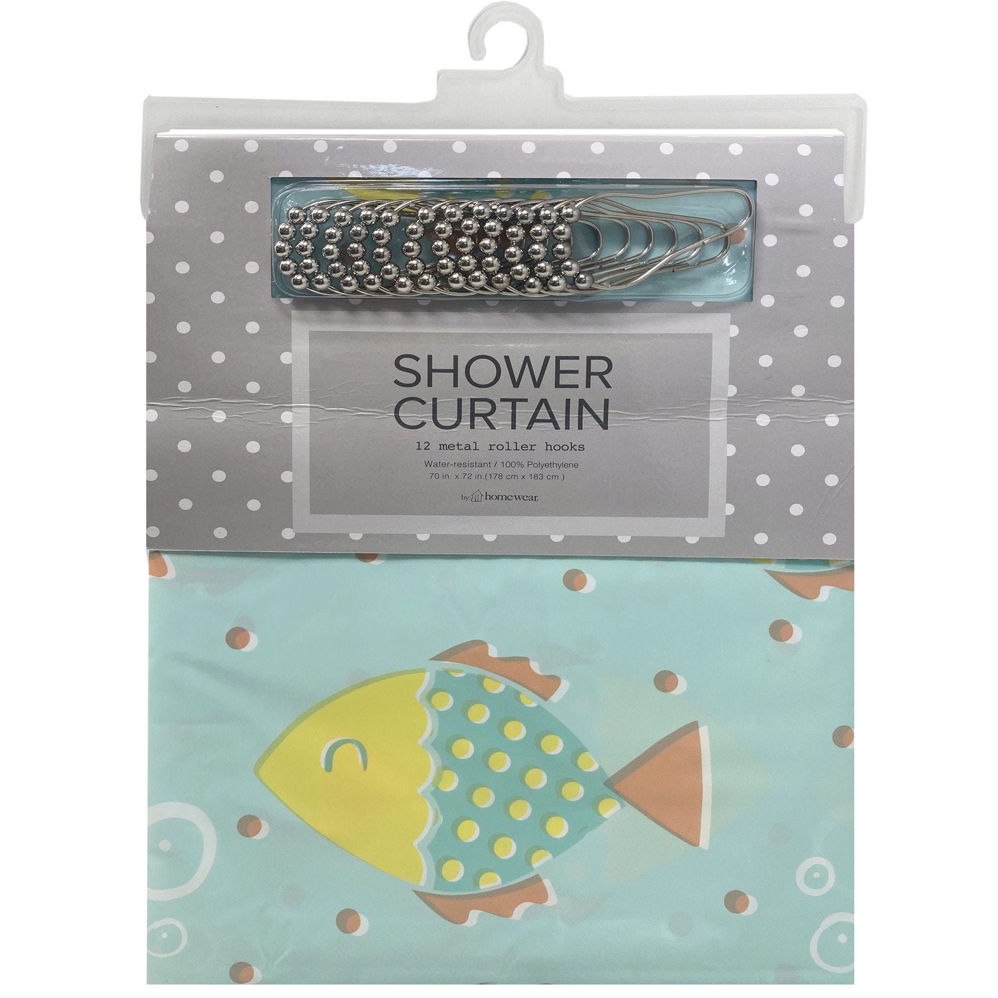 ''Homewear 70'''' x 72'''' Gone FISHING Shower Curtain with 12 Metal Roller Hooks - Qty 6''