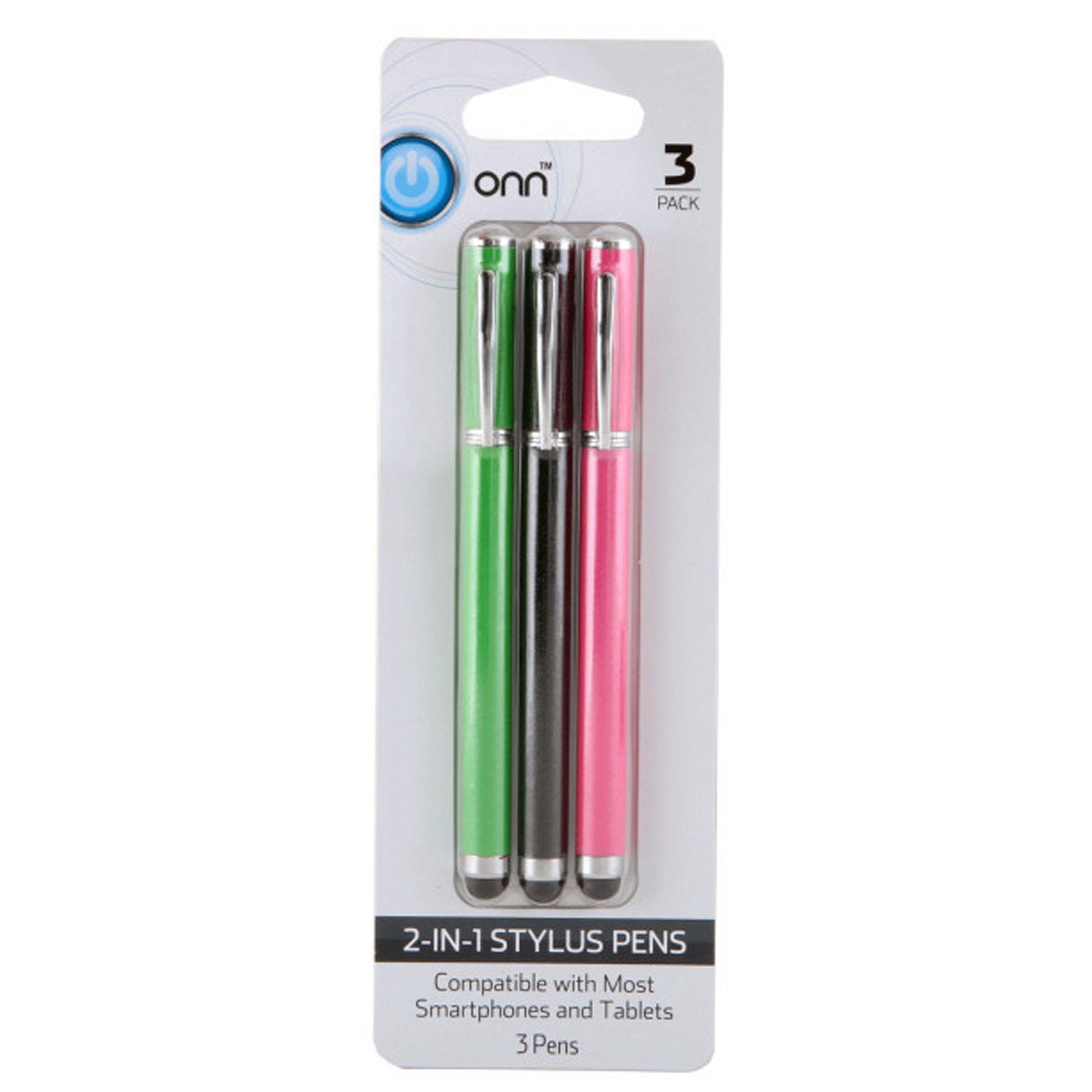 ONN 3 Pack 2-in-1 Stylus Pens in ASSORTED Colors - Qty 26