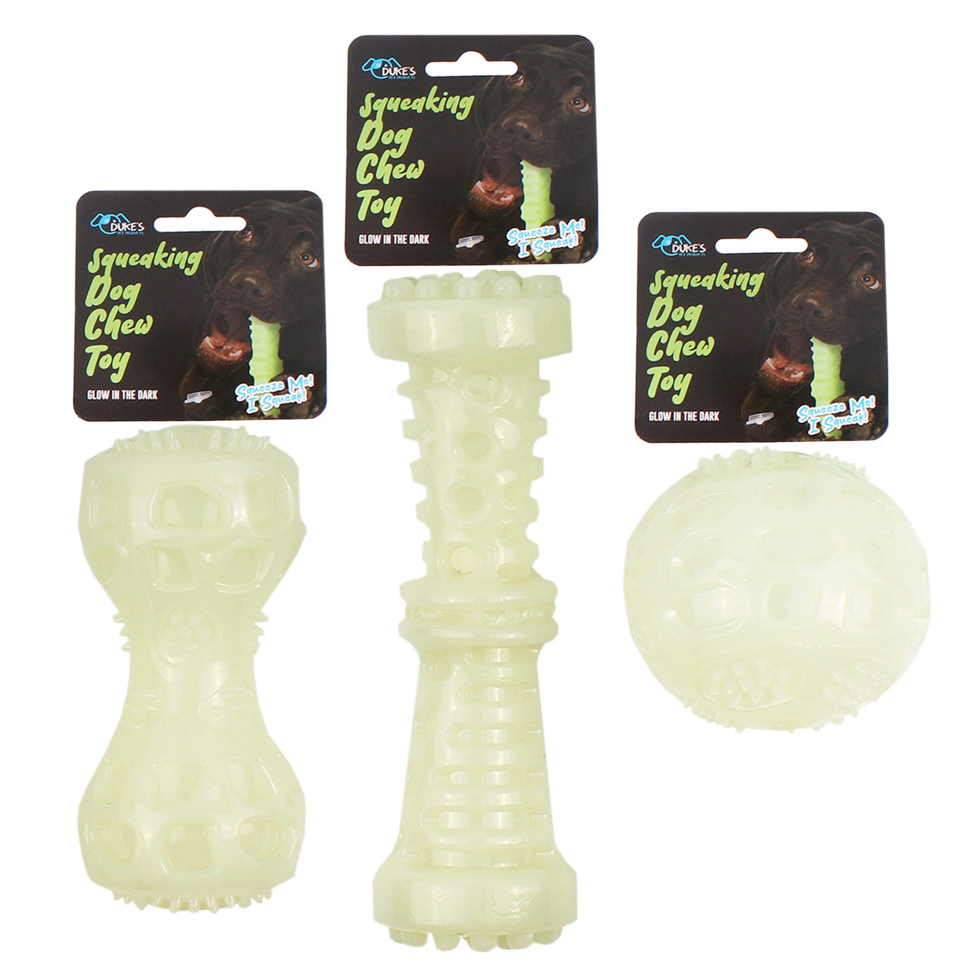 Glow in the Dark Squeaking DOG Chew Toy Assortment - Qty 24