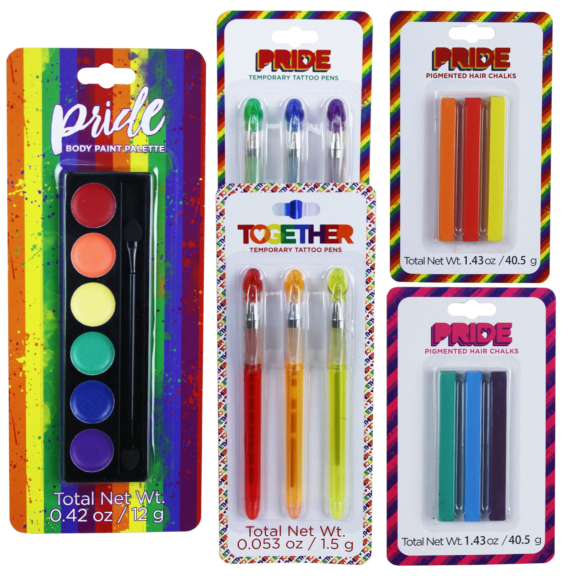 ''Pride Assortment Body Paint Palette, HAIR Chalk, and Tattoo Pens - Qty 54''