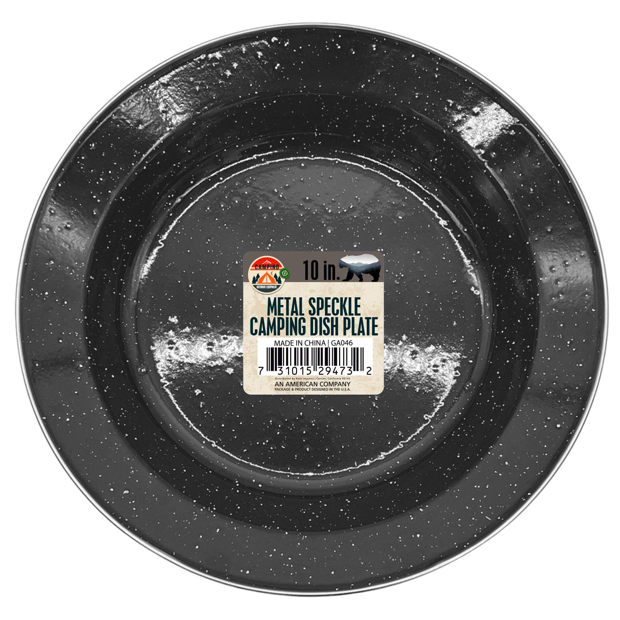 ''10'''' Metal Speckle Camping Dish Plate - Qty 14''
