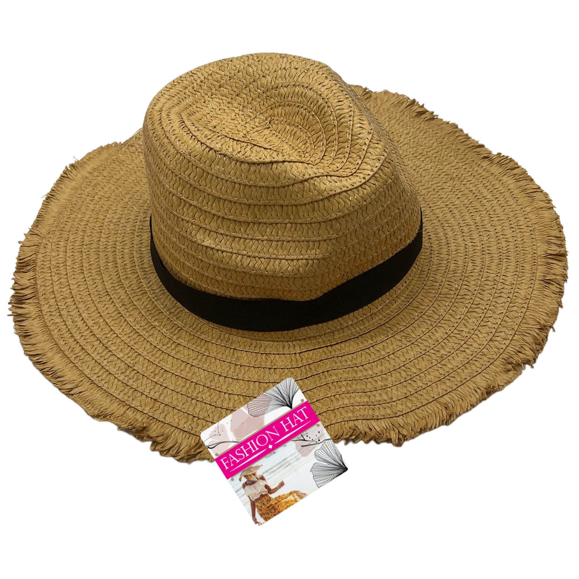 Adult Fashion Straw HAT with Fringe Edge - Qty 8